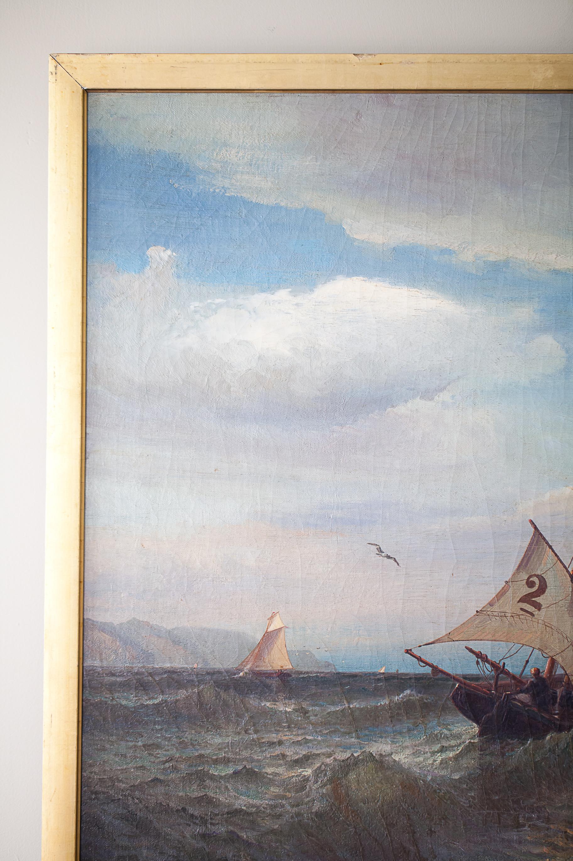 Oil on Canvas of a Regatta on a Choppy Sea, Julian O. Davidson, Dated 1877 In Good Condition For Sale In Alexandria, VA