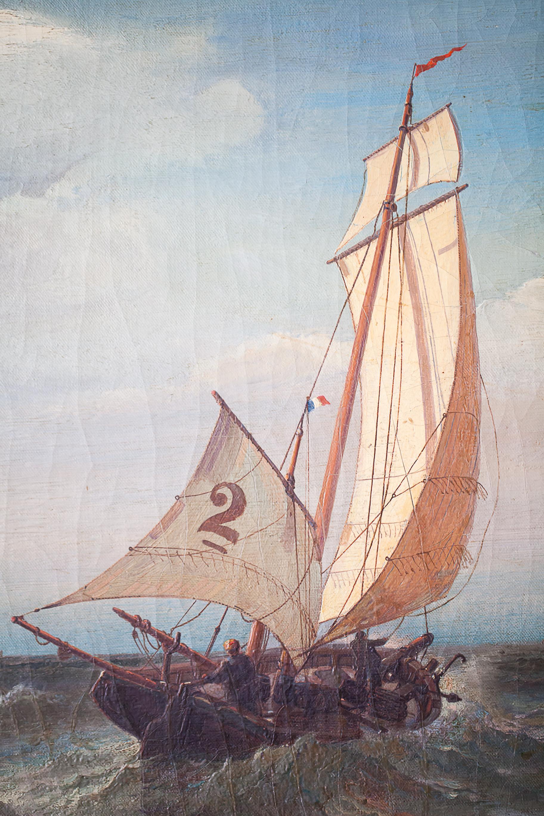Oil on Canvas of a Regatta on a Choppy Sea, Julian O. Davidson, Dated 1877 For Sale 1