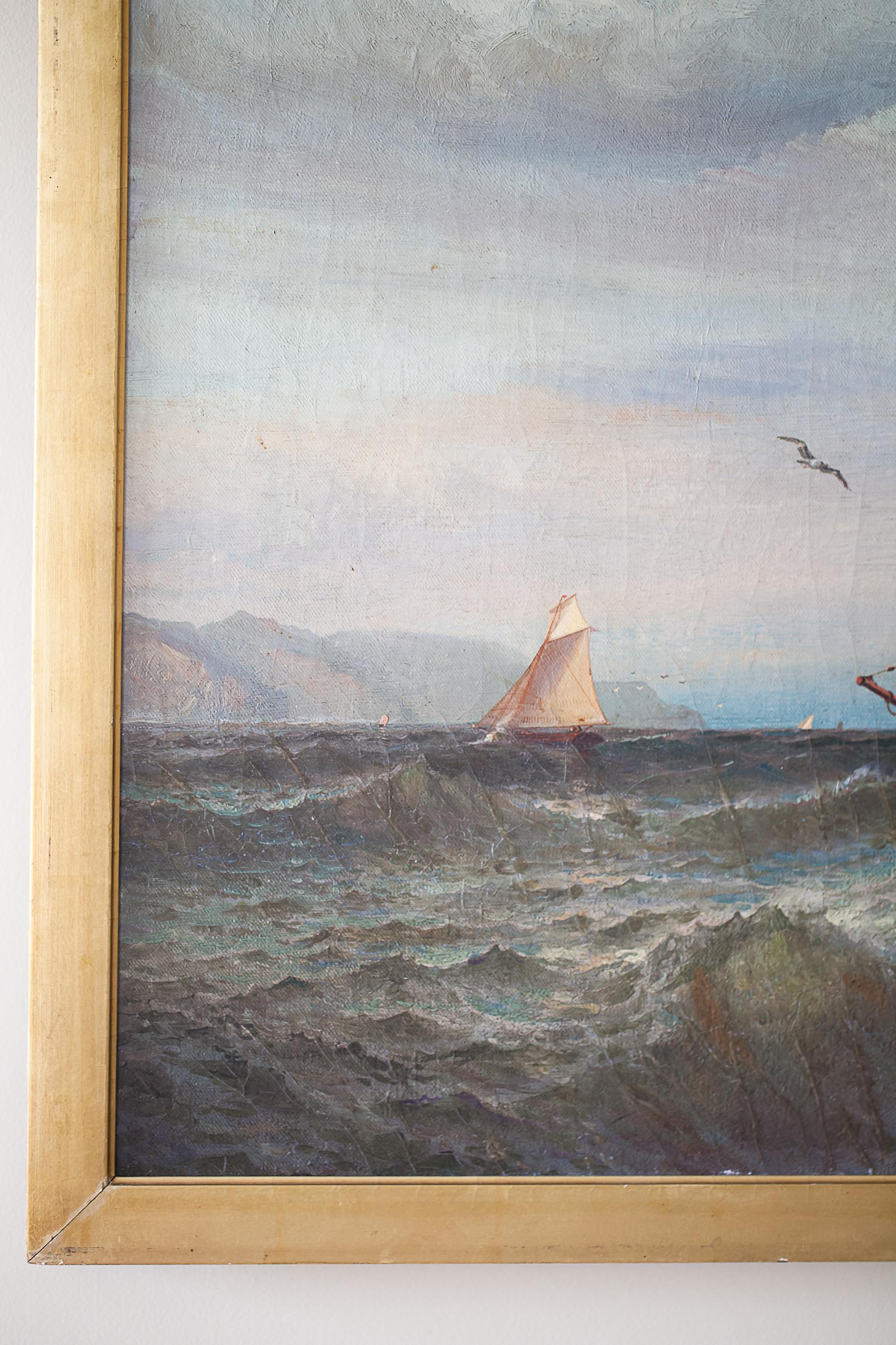 Oil on Canvas of a Regatta on a Choppy Sea, Julian O. Davidson, Dated 1877 For Sale 2