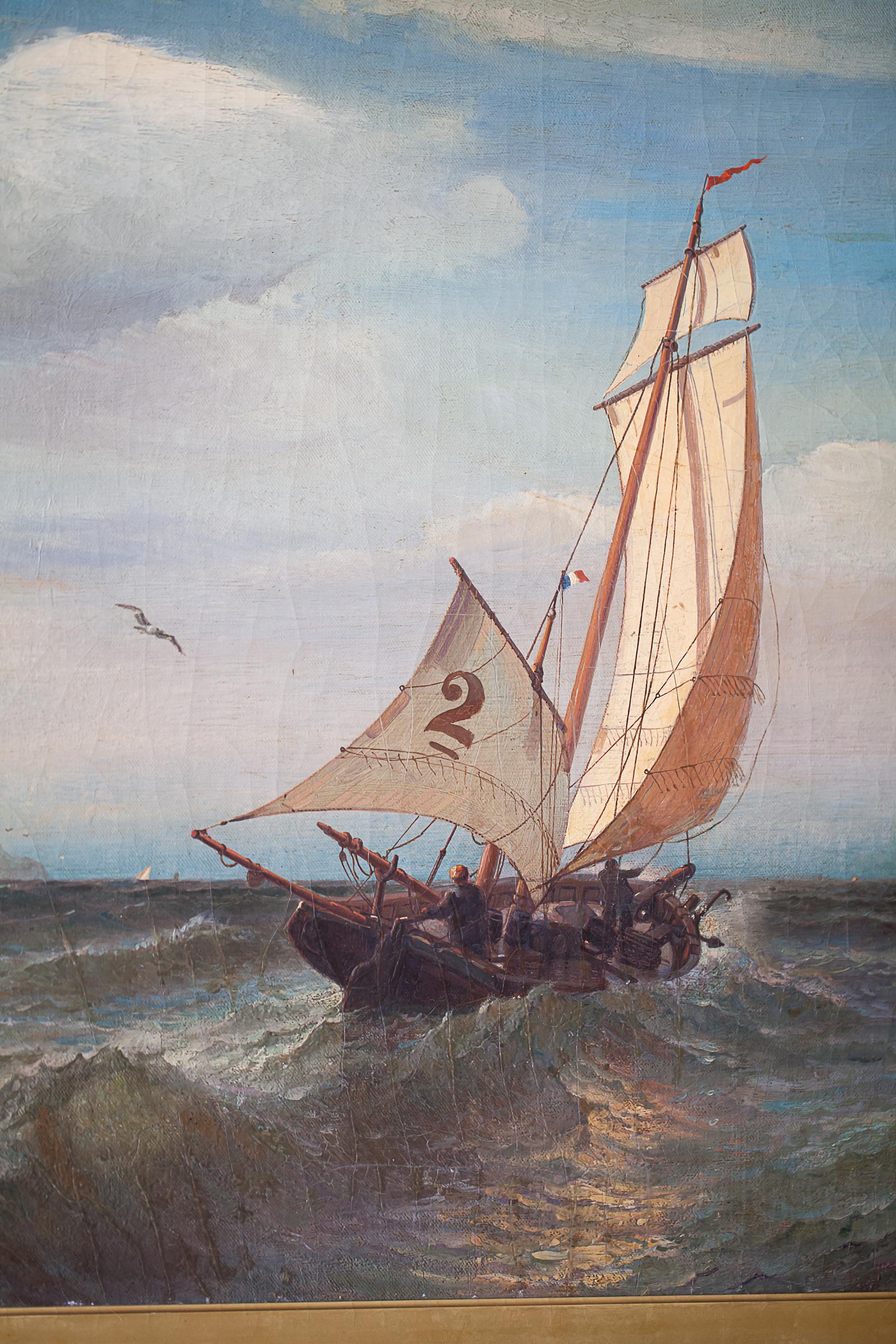 Oil on Canvas of a Regatta on a Choppy Sea, Julian O. Davidson, Dated 1877 For Sale 3