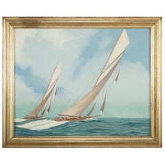 Vintage Oil on Canvas of a Scene from the 1903 America's Cup Race
