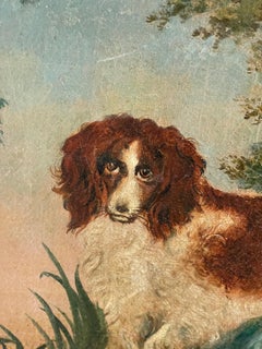 Oil on canvas of a spaniel unframed c1790