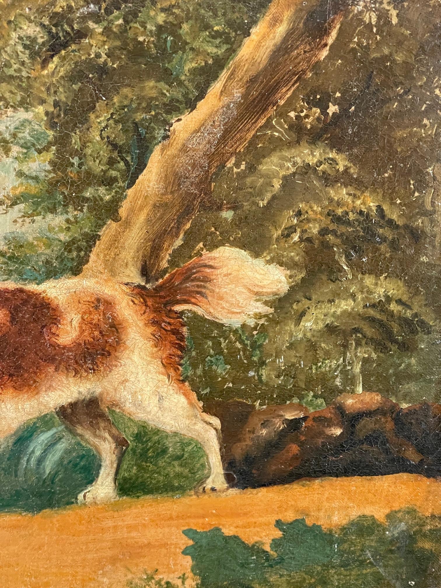 Oil on canvas of a spaniel unframed c1790 In Good Condition For Sale In Bakewell, GB
