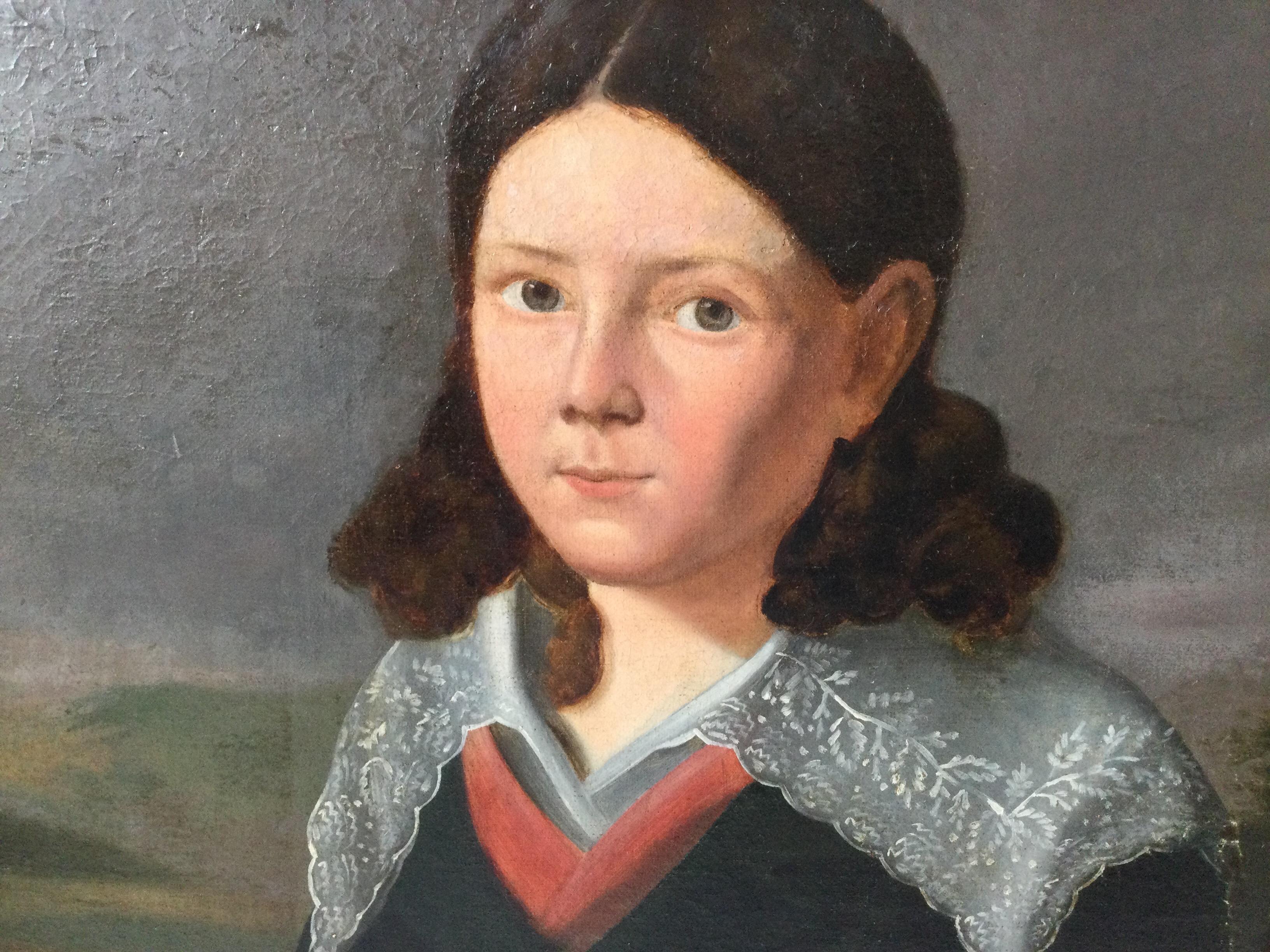 European Oil on Canvas of a Young Bow with Lace Collar