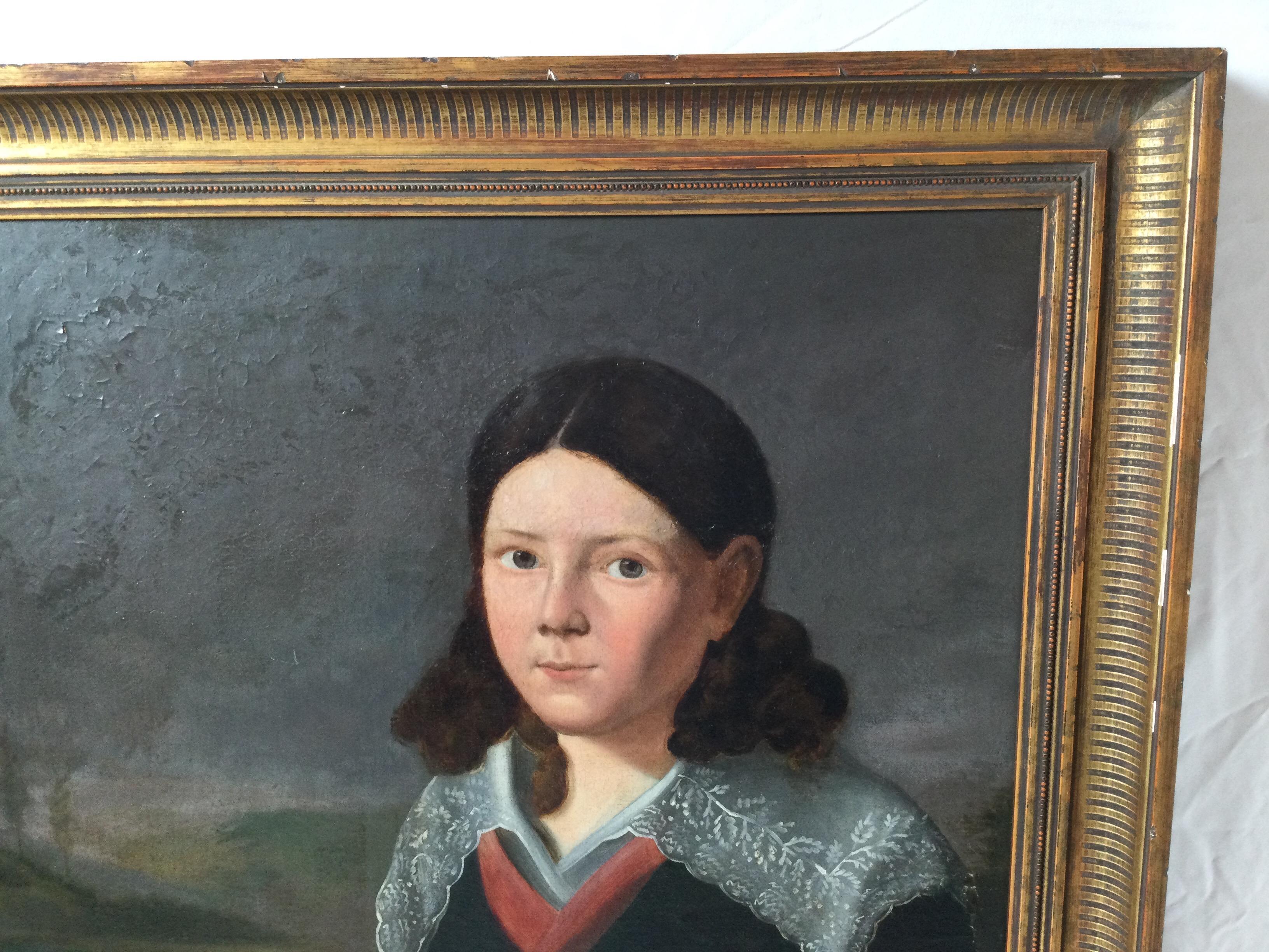 Oil on Canvas of a Young Bow with Lace Collar In Good Condition In Lambertville, NJ