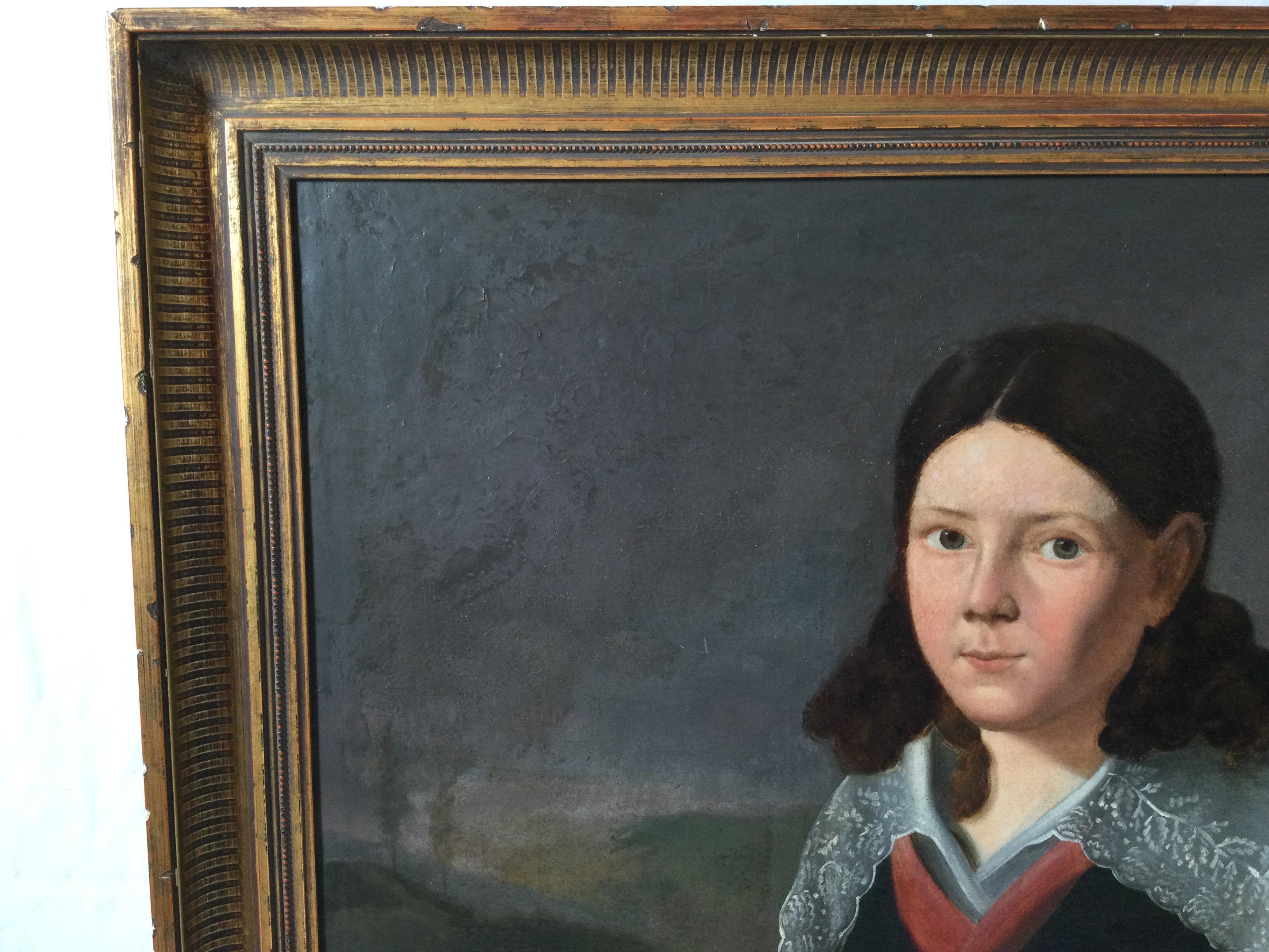 Early 19th Century Oil on Canvas of a Young Bow with Lace Collar