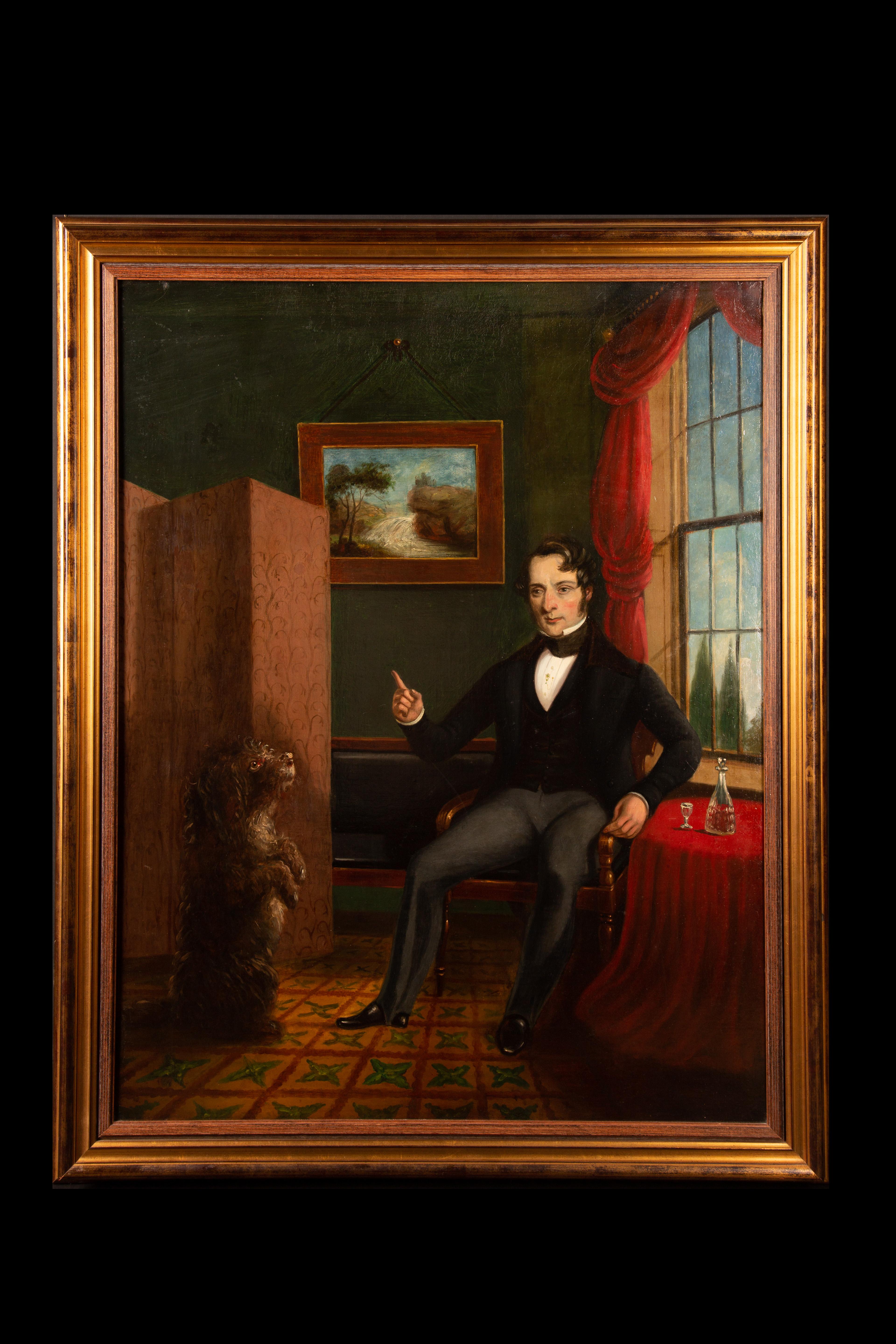 Oil on canvas of an Englishman and his dog, 19th century.

Measures: 33