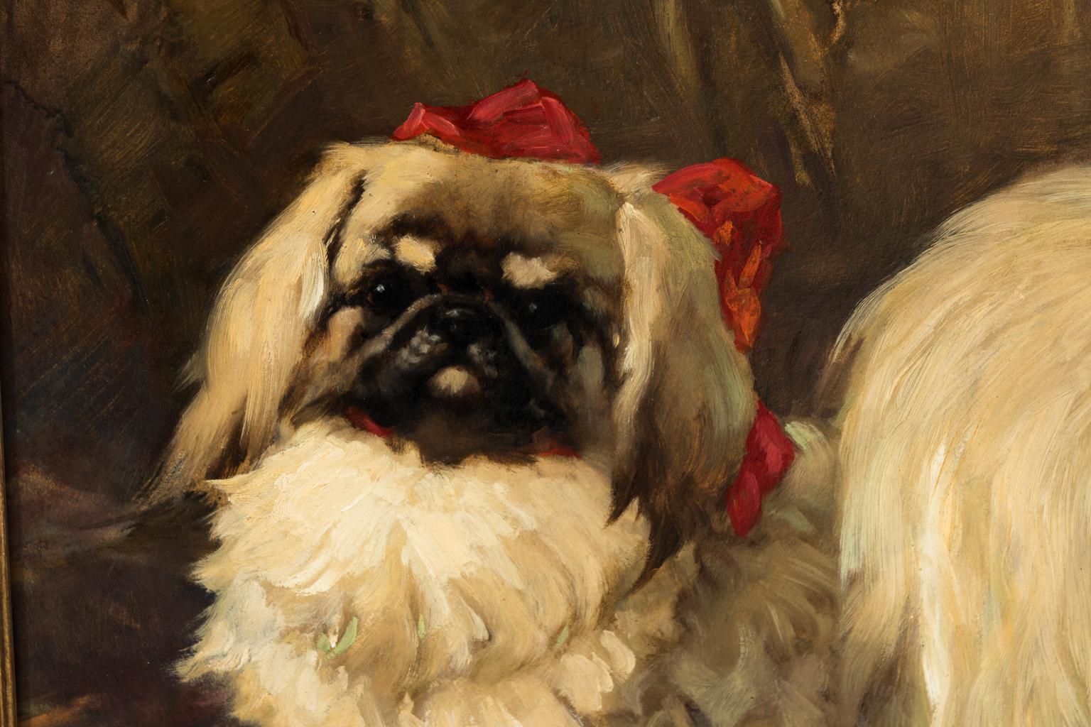 Hand-Painted Oil on Canvas of Dog by Harry Roundtree, circa 1930