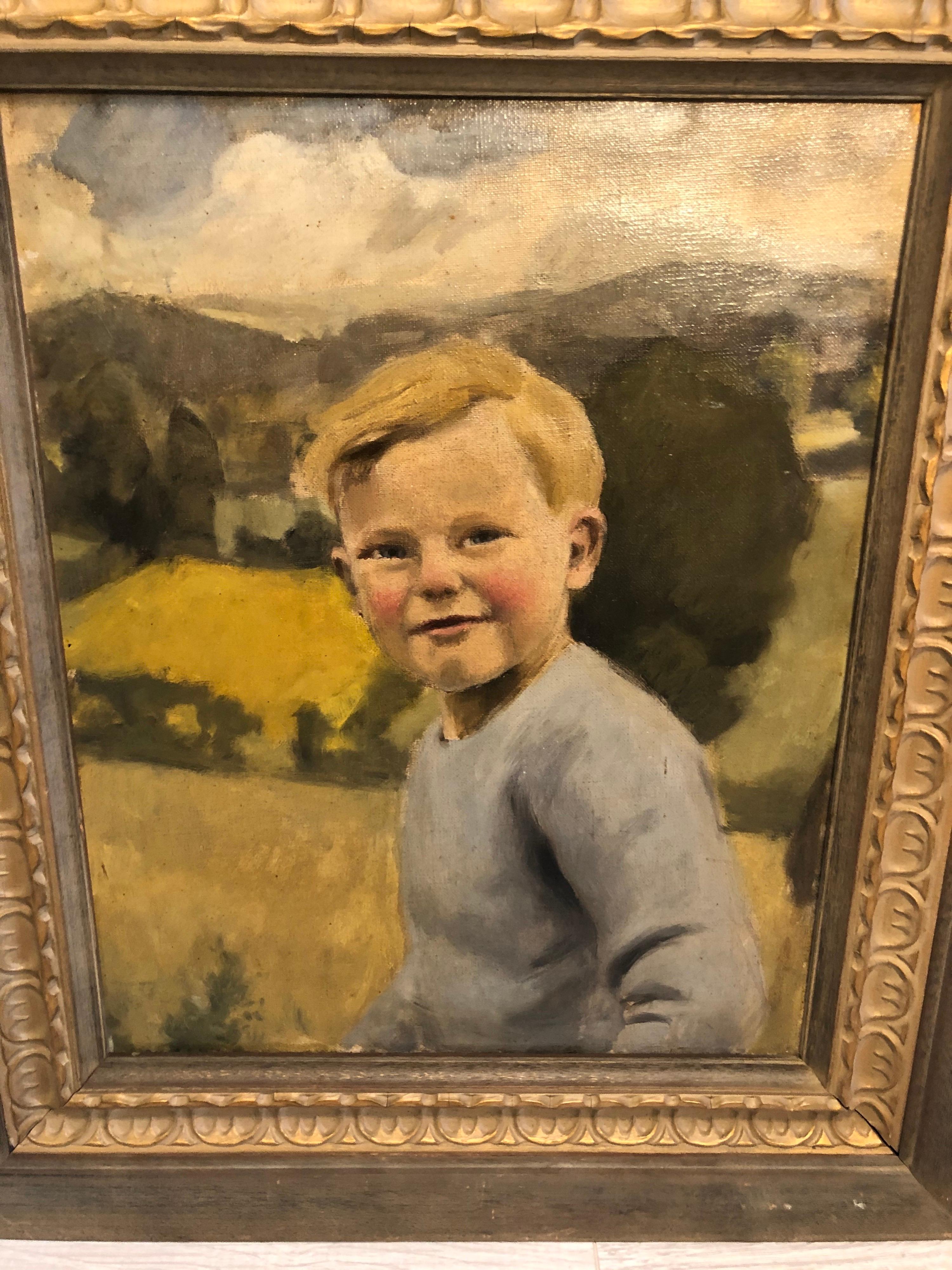 Mid-20th Century Oil on Canvas of German or Swiss Alps Youth circa 1930's  For Sale