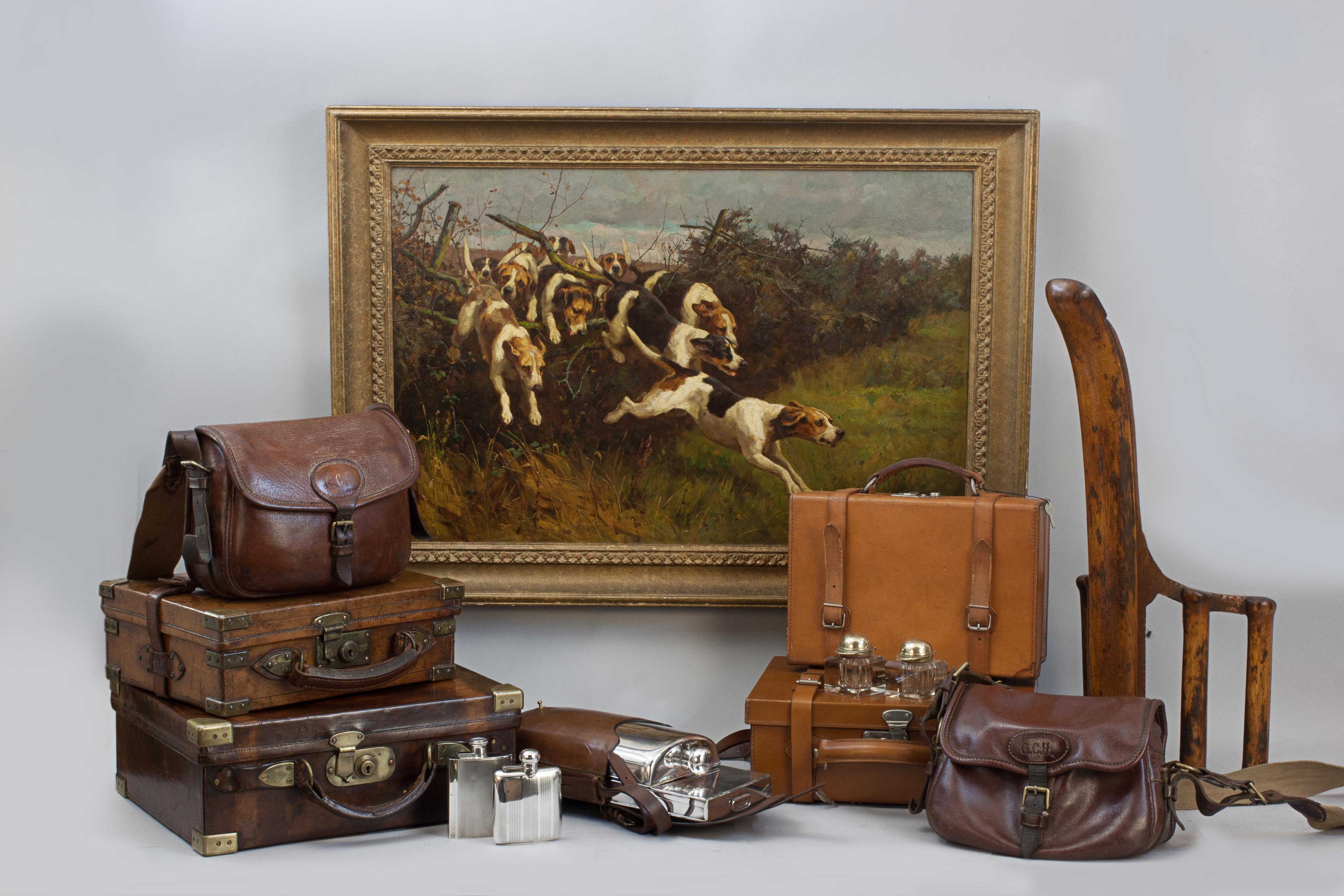 Huile sur toile de chiens de chasse sautant une clôture en vente 5