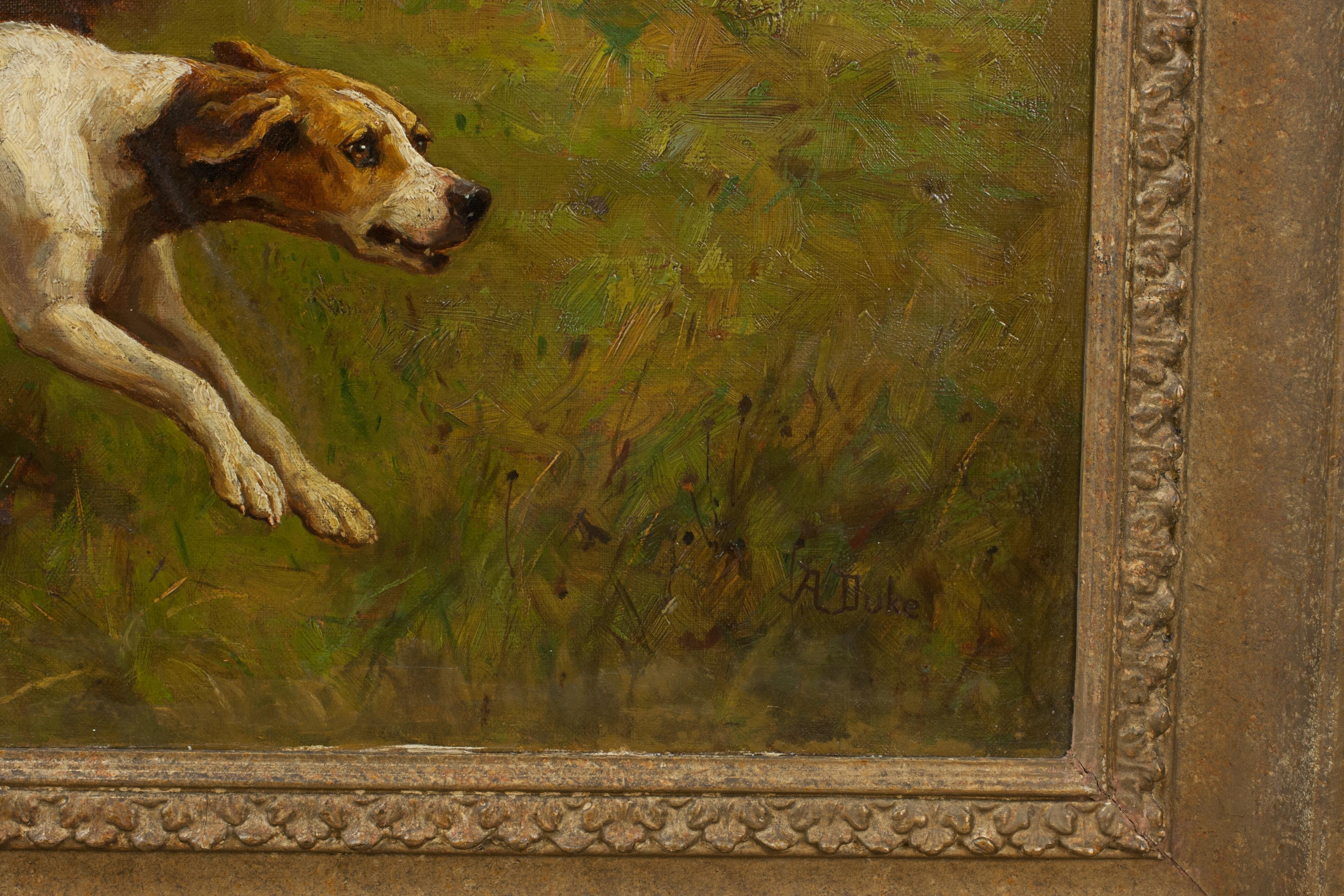 Huile sur toile de chiens de chasse sautant une clôture en vente 2