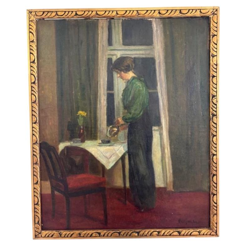 Oil on Canvas of Interiors With Woman by Poul Friis Nybo (1869-1929)