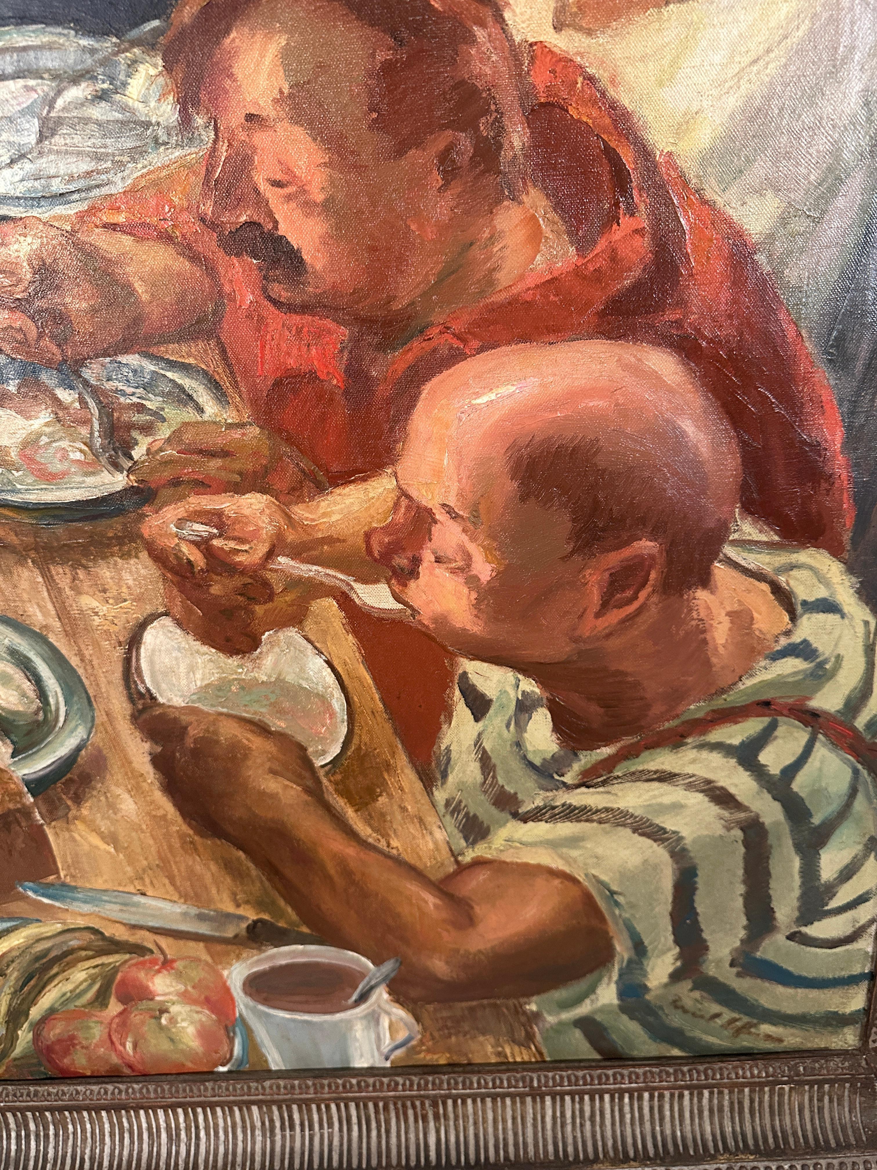 Mid-20th Century Oil on Canvas of Mariners Sharing a Meal, USA c 1930s For Sale