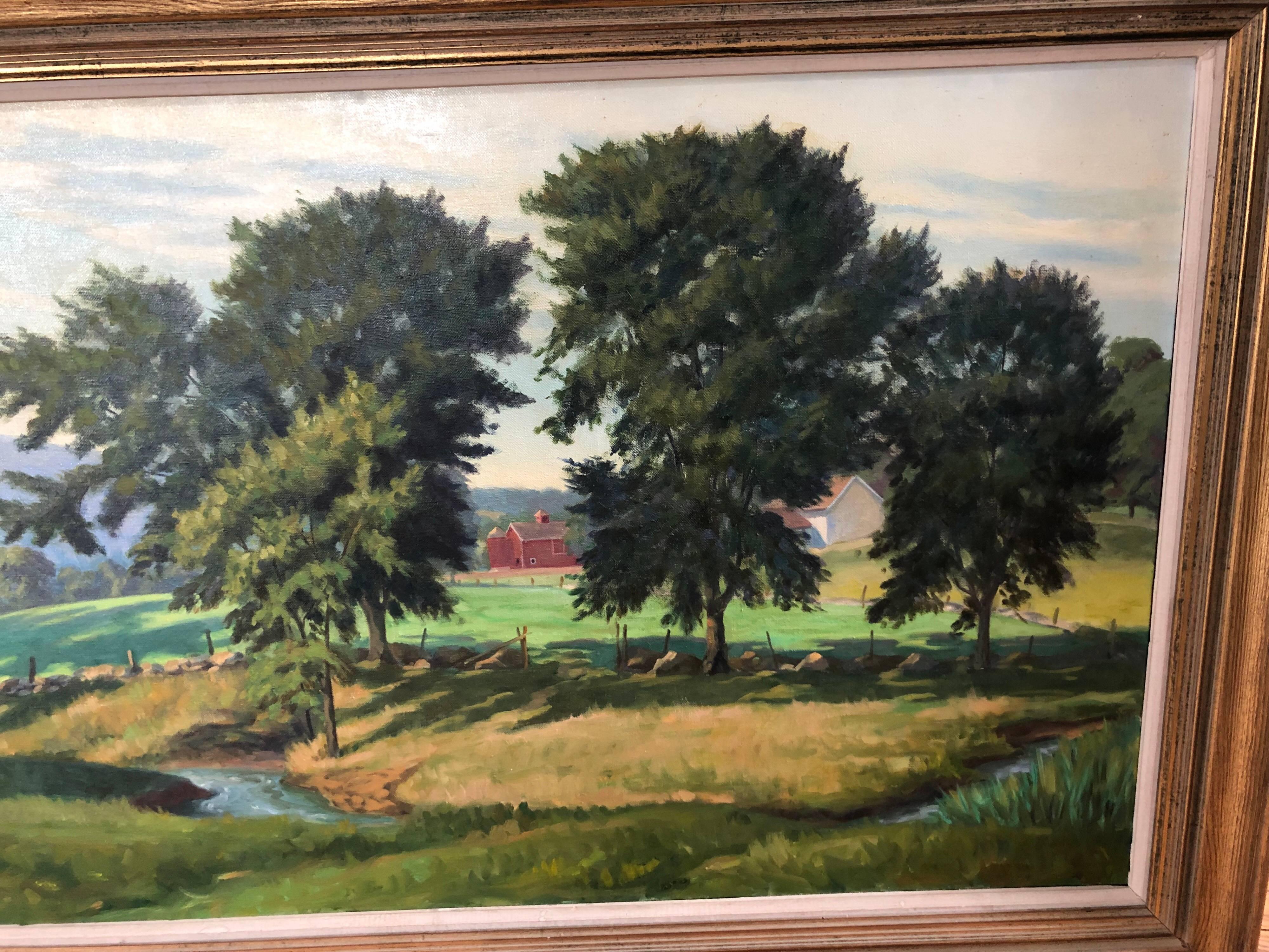 Mid-20th Century Oil on Canvas of Pastoral Landscape