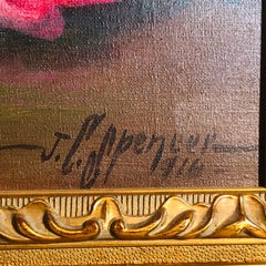 Oil on Canvas of Pink Roses Signed J. C. Spencer and Dated 1916