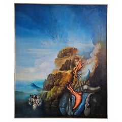 Oil on Canvas of surrealist scene by a Yugoslav artist Mihailo Djokovic Tikalo