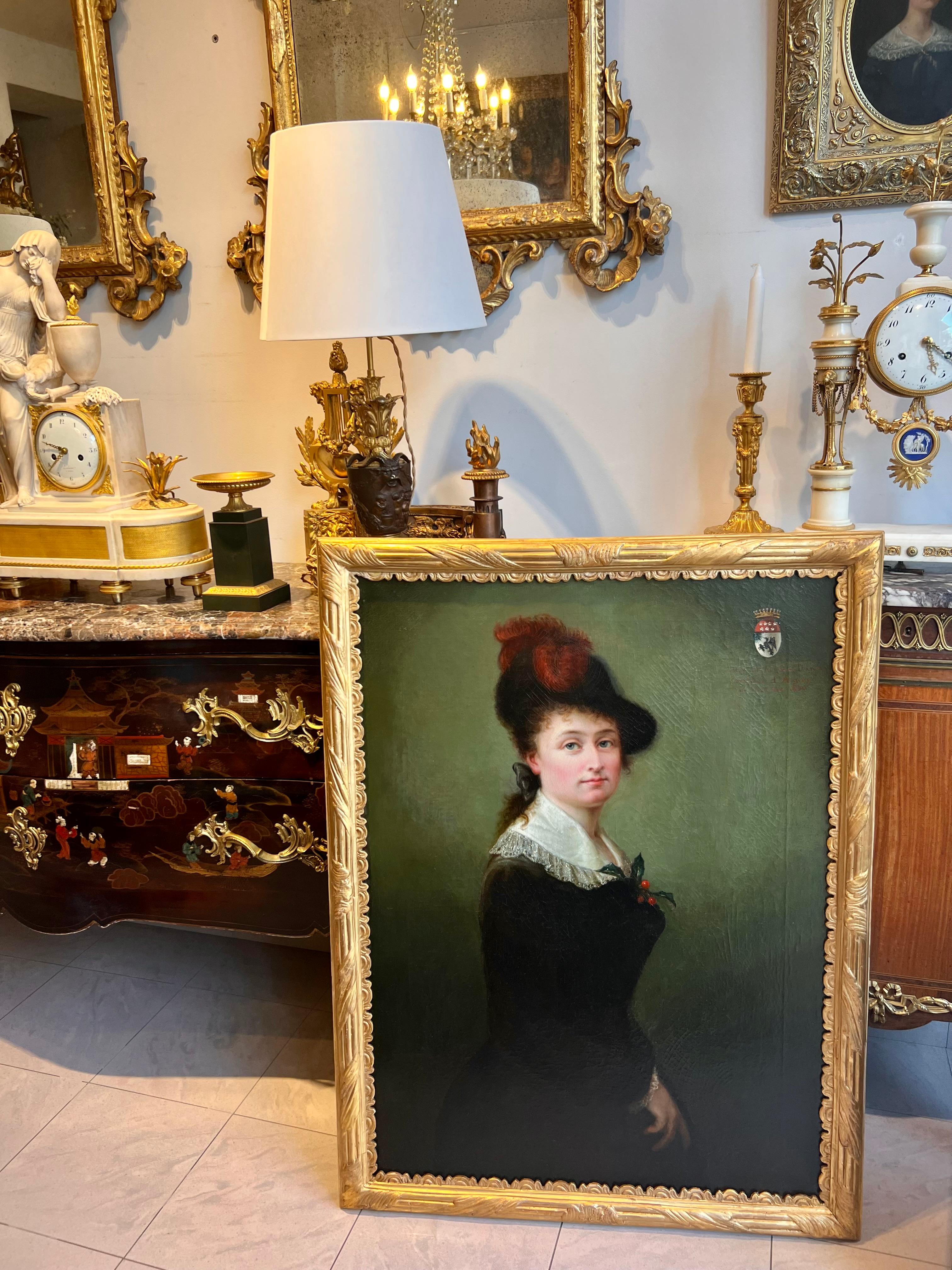 Late 19th Century Oil on Canvas of the Countess of Aiguy, Signed and Dated 1886 For Sale