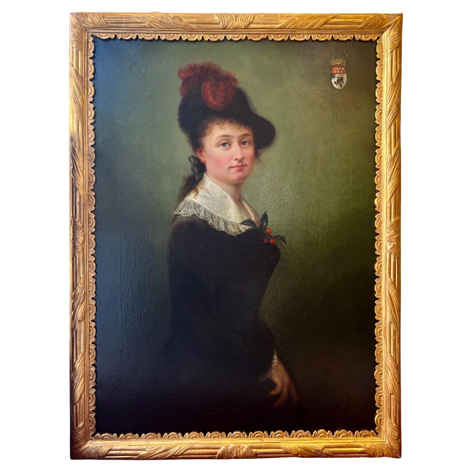 Oil on Canvas of the Countess of Aiguy, Signed and Dated 1886 For Sale