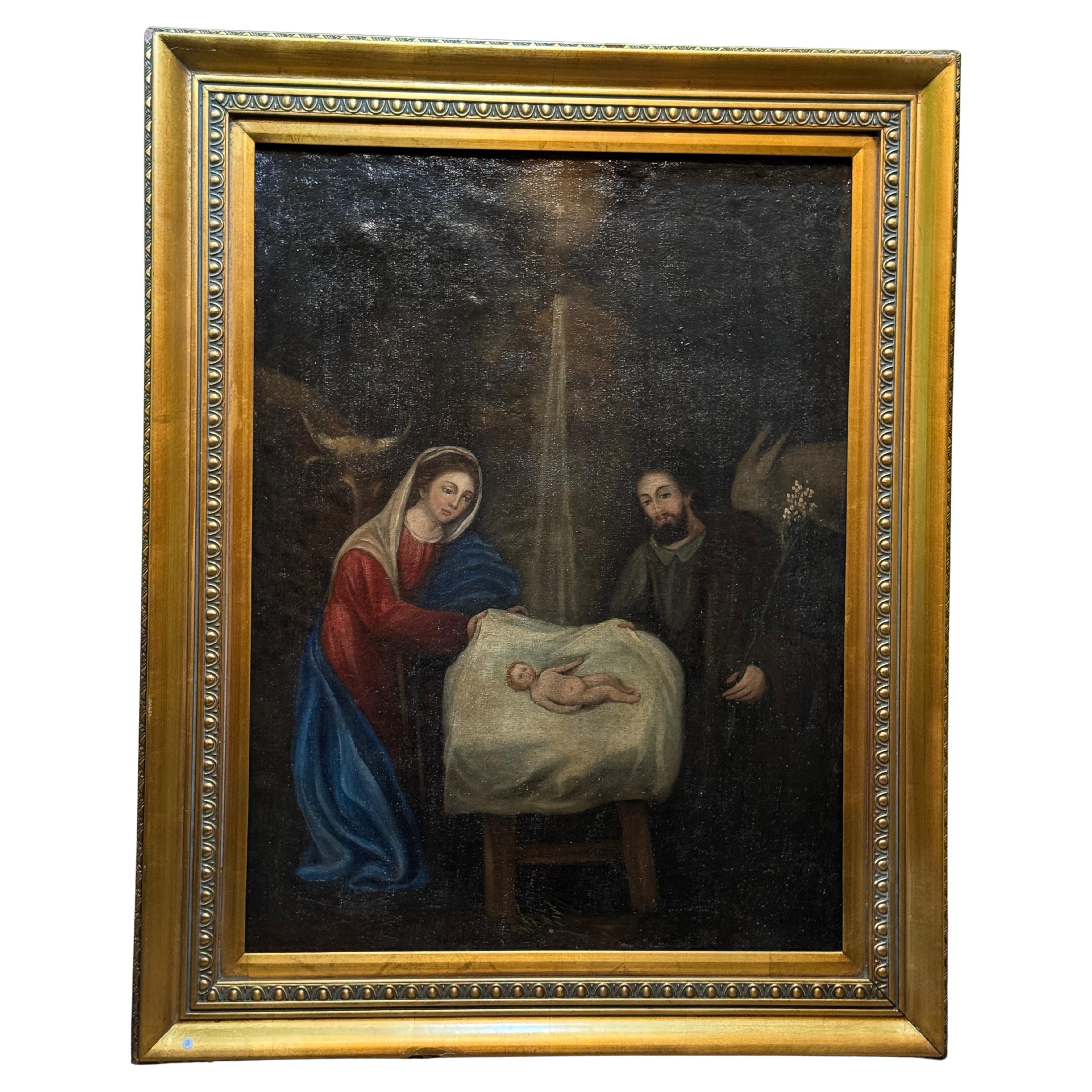 Öl auf Leinwand der Heiligen Familie mit dem Jesuskind, Spanish School, 18-19. im Angebot