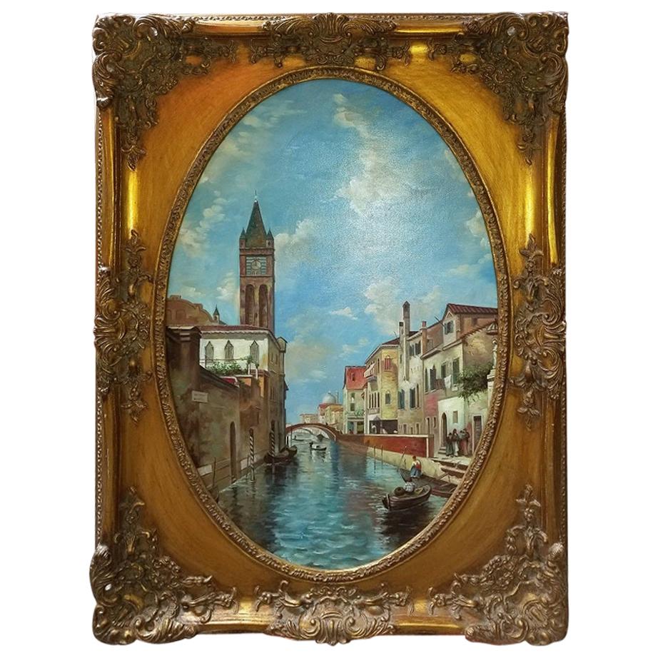 Oil on Canvas of Venetian Scene in Ornate Giltwood Frame