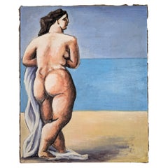 Oil on Canvas of Woman at the Beach, 20th Century