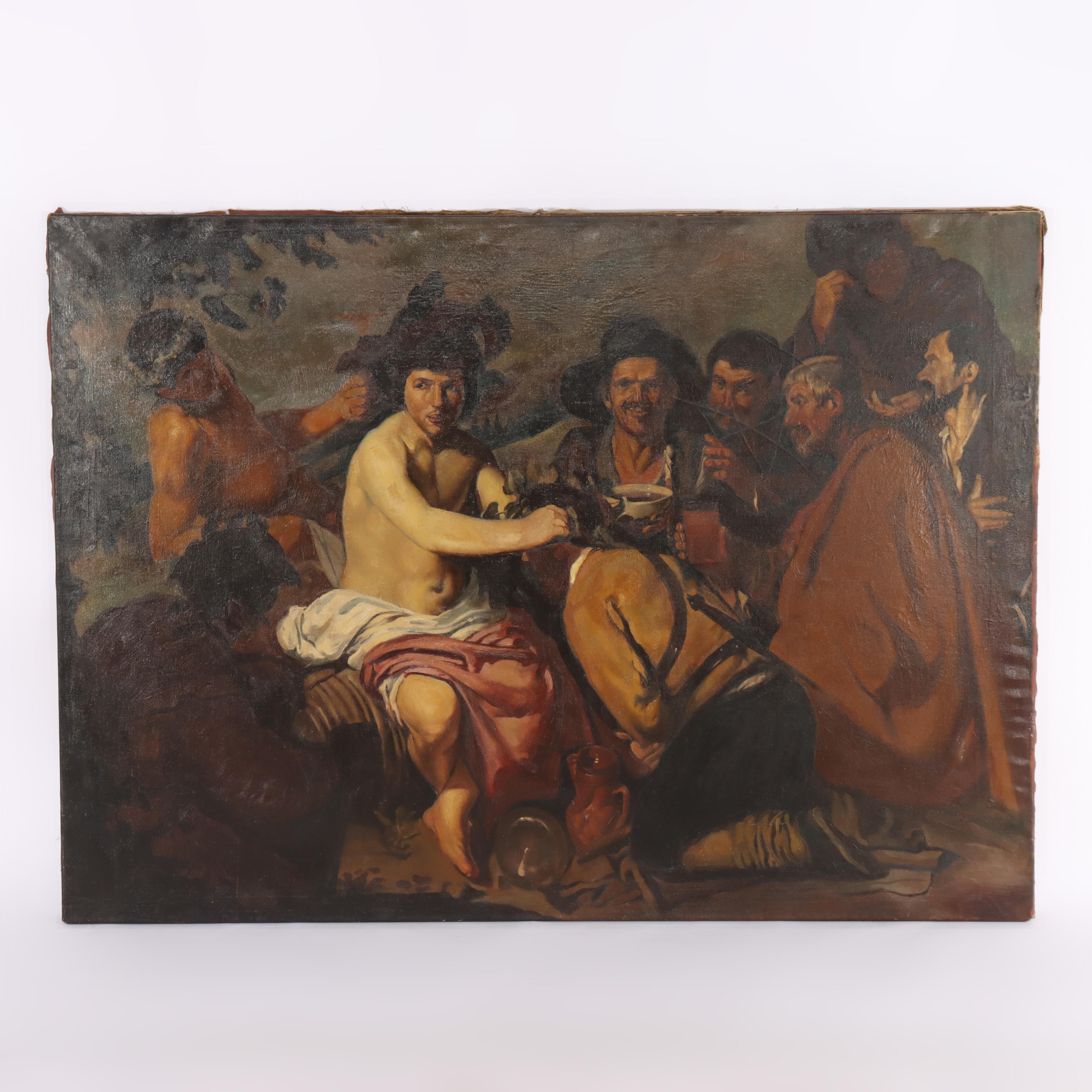 Huile sur toile ancienne posée sur carton Copie d'un vieux maître de Velazquez 