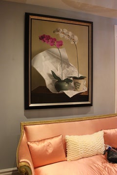 Oil on Canvas Painted in 2013 Signed Orchids with Paper