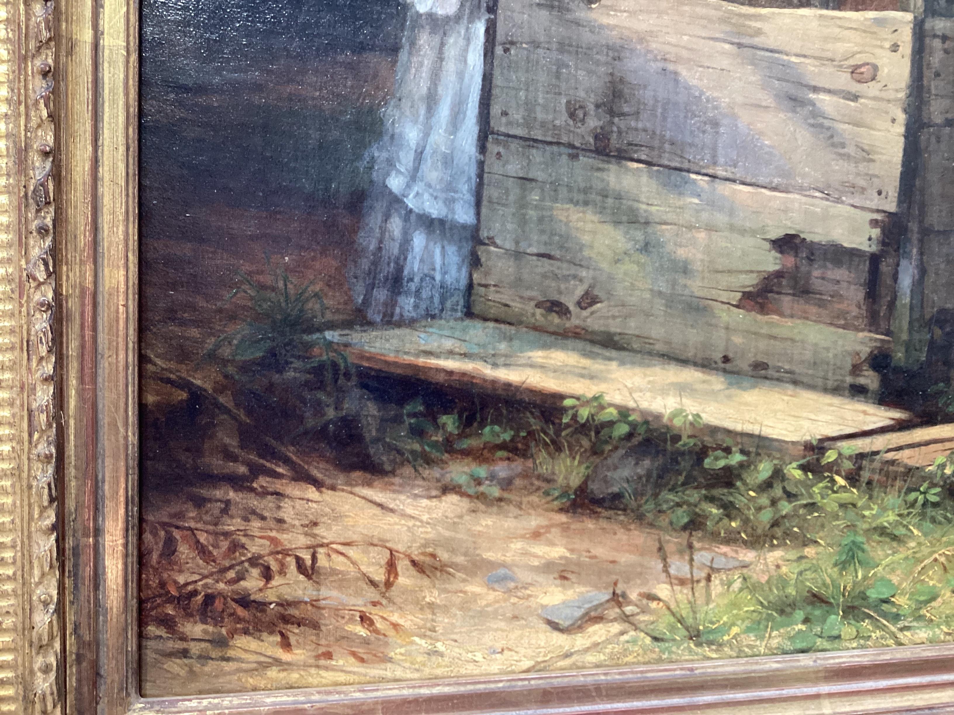 Öl auf Leinwand Gemälde „Ein Getränk im Brunnen“ Gemälde  Thomas Hicks, 19. Jahrhundert im Angebot 5