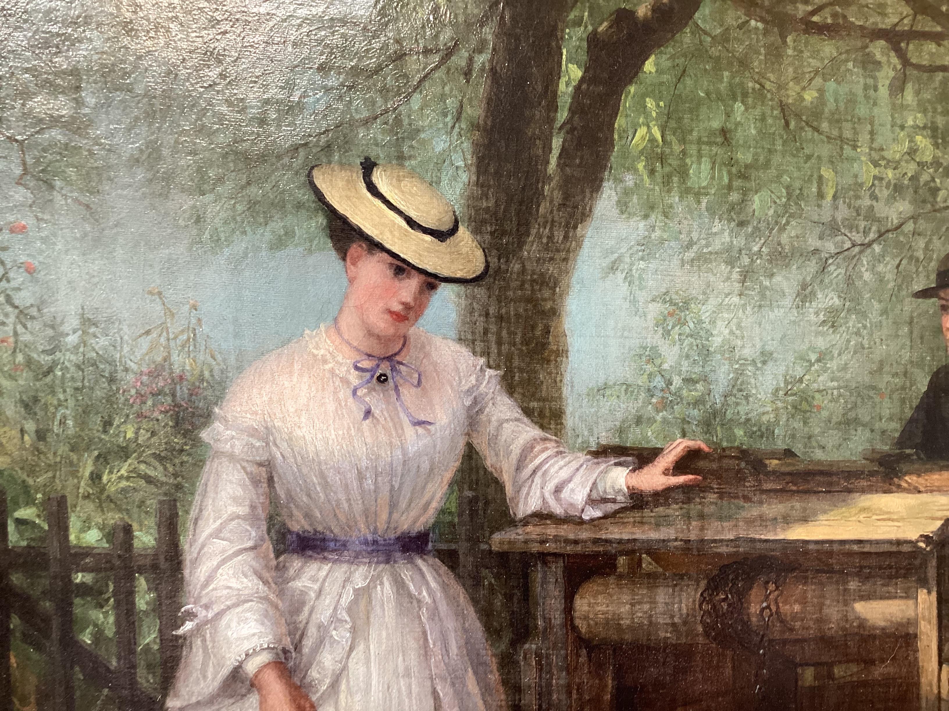 Öl auf Leinwand Gemälde „Ein Getränk im Brunnen“ Gemälde  Thomas Hicks, 19. Jahrhundert im Zustand „Gut“ im Angebot in Lambertville, NJ