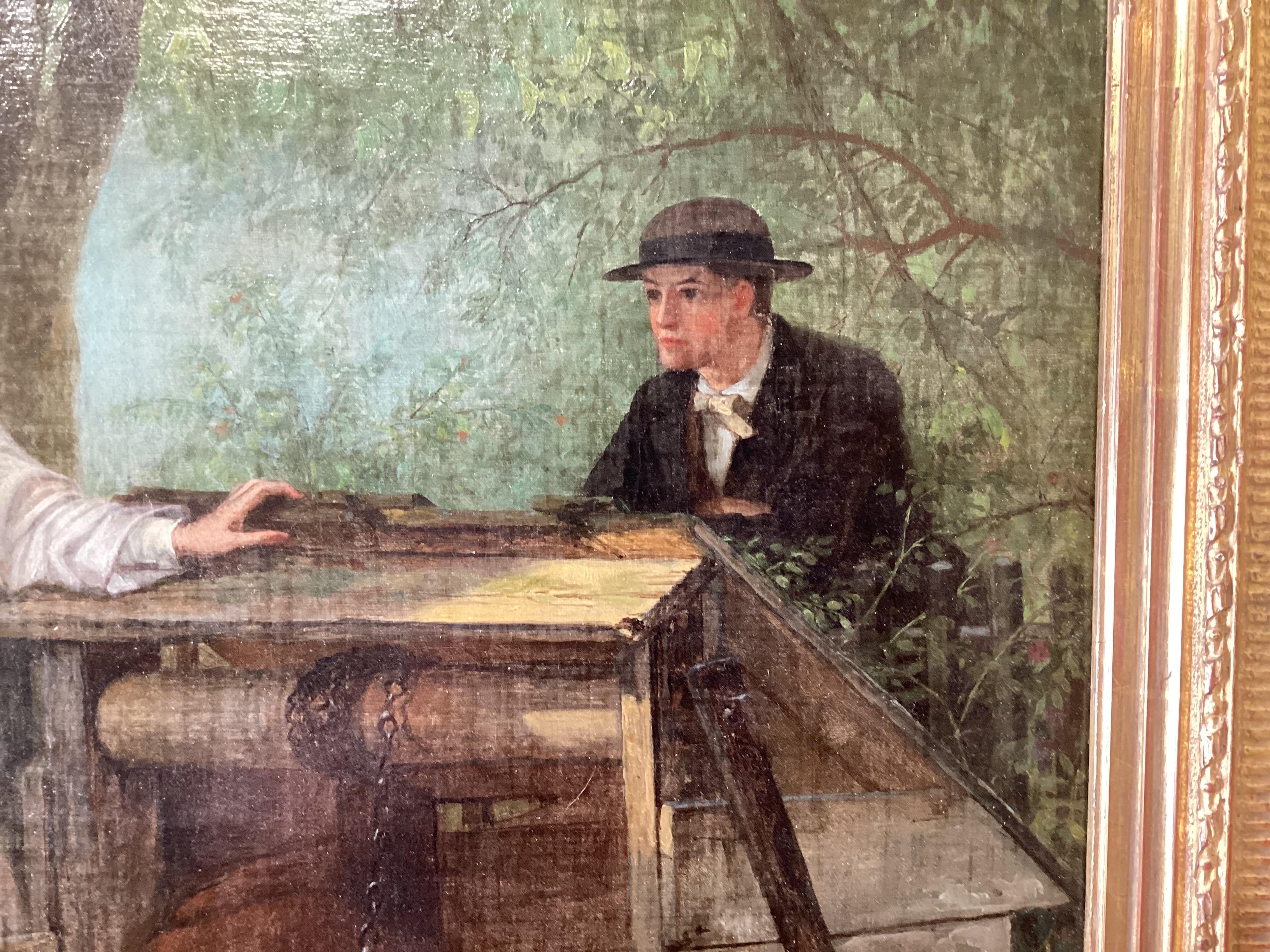 Öl auf Leinwand Gemälde „Ein Getränk im Brunnen“ Gemälde  Thomas Hicks, 19. Jahrhundert im Angebot 2