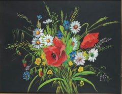 French Oil Painting Bouquet of Flowers, Signed