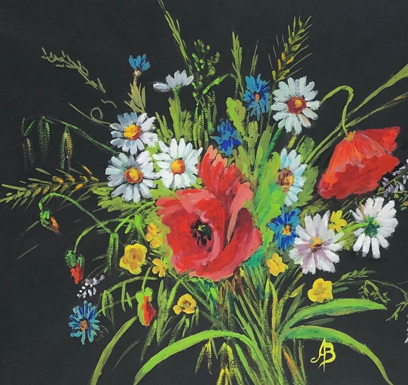 Français Peinture à l'huile française - Bouquet de fleurs, signée en vente
