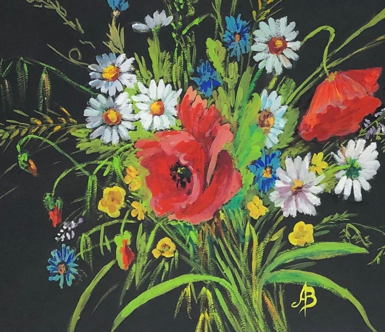 Peinture à l'huile française - Bouquet de fleurs, signée Bon état - En vente à Miami, FL