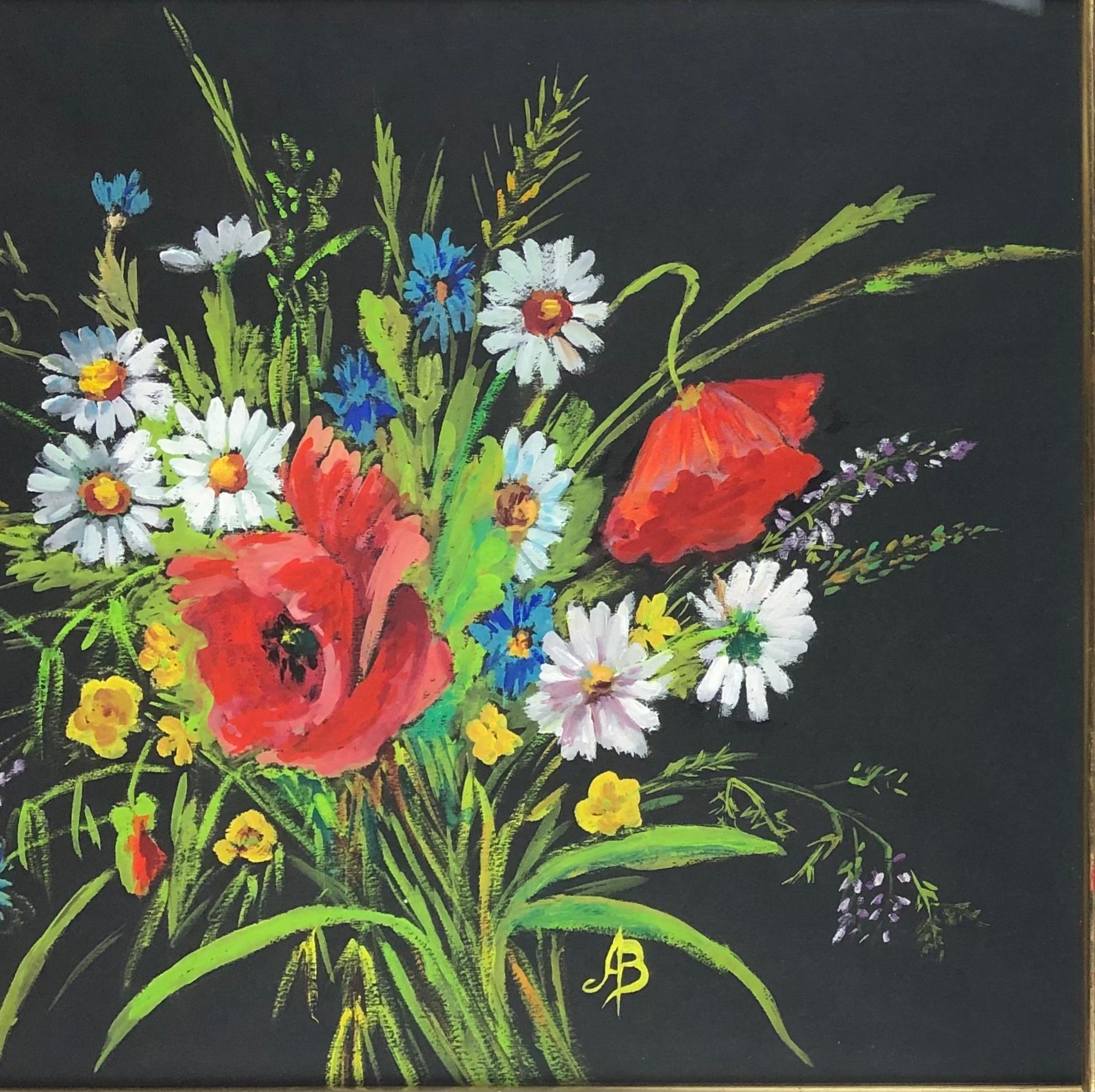 20ième siècle Peinture à l'huile française - Bouquet de fleurs, signée en vente