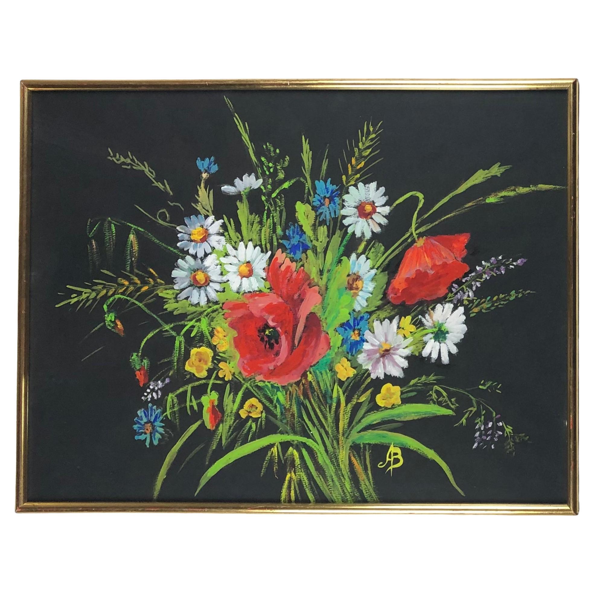 Oil on Canvas Painting Bouquet of Flowers, Signed
