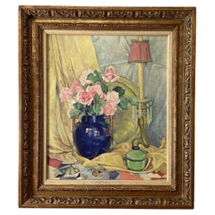 Óleo sobre lienzo de Albert Van Nesse Greene (1887-1971) "Rosas rosas"