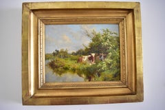 Oil on Canvas Painting by Charles Collins "Cattle by a Stream" 1897 Signed Dated