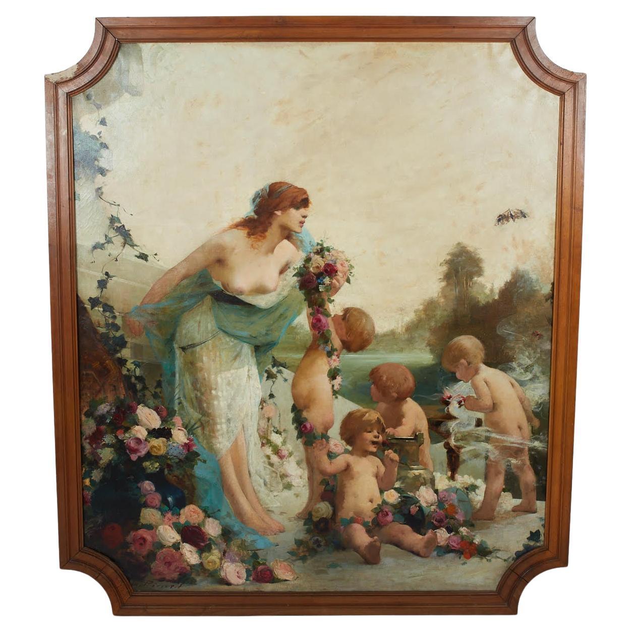 Óleo sobre lienzo, Pintura de Georges Picard, Primavera, Periodo Art Nouveau.