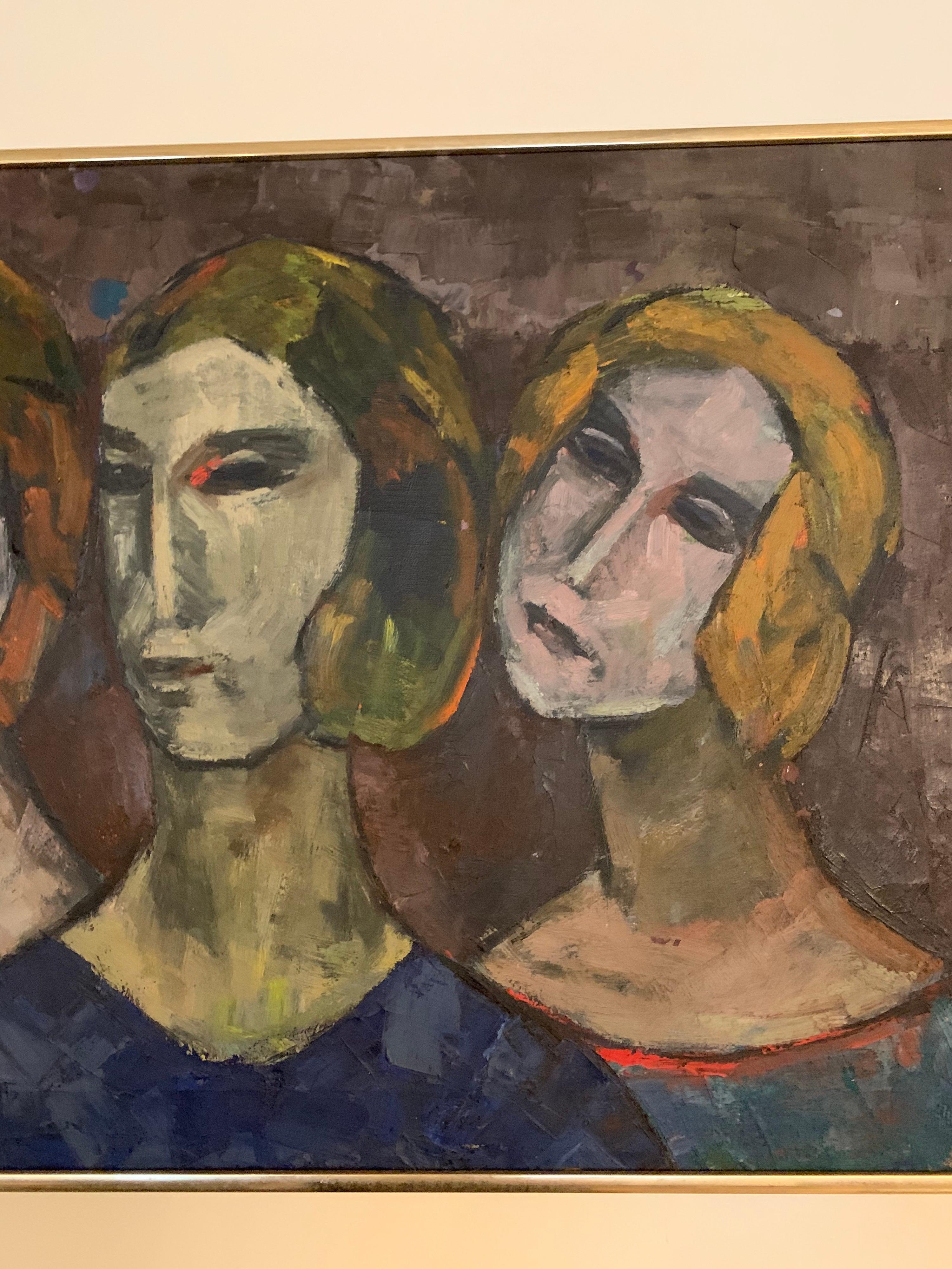 Oil on Canvas Painting by H. Erde, Sisters For Sale 4