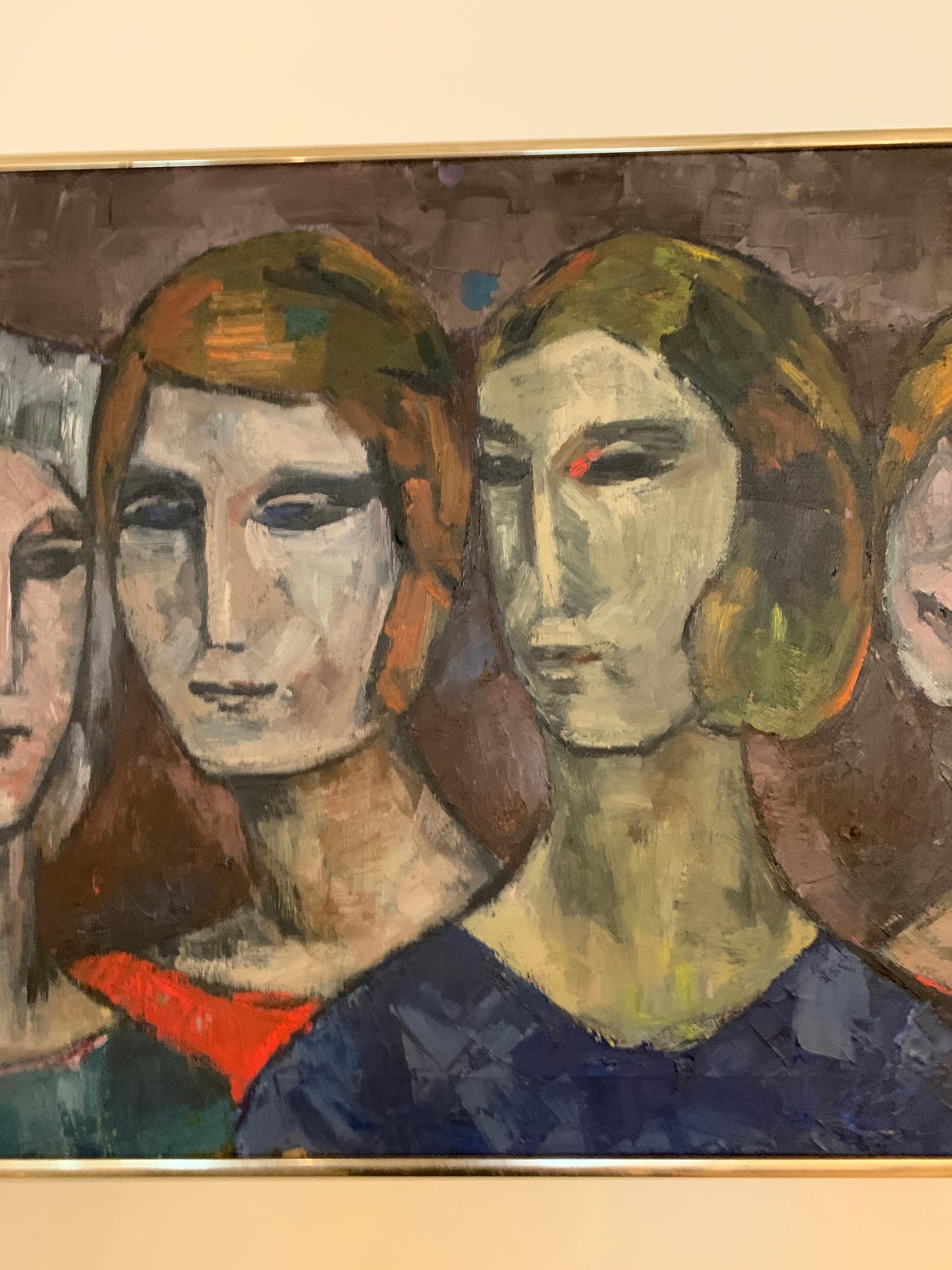 Post-Modern Oil on Canvas Painting by H. Erde, Sisters For Sale