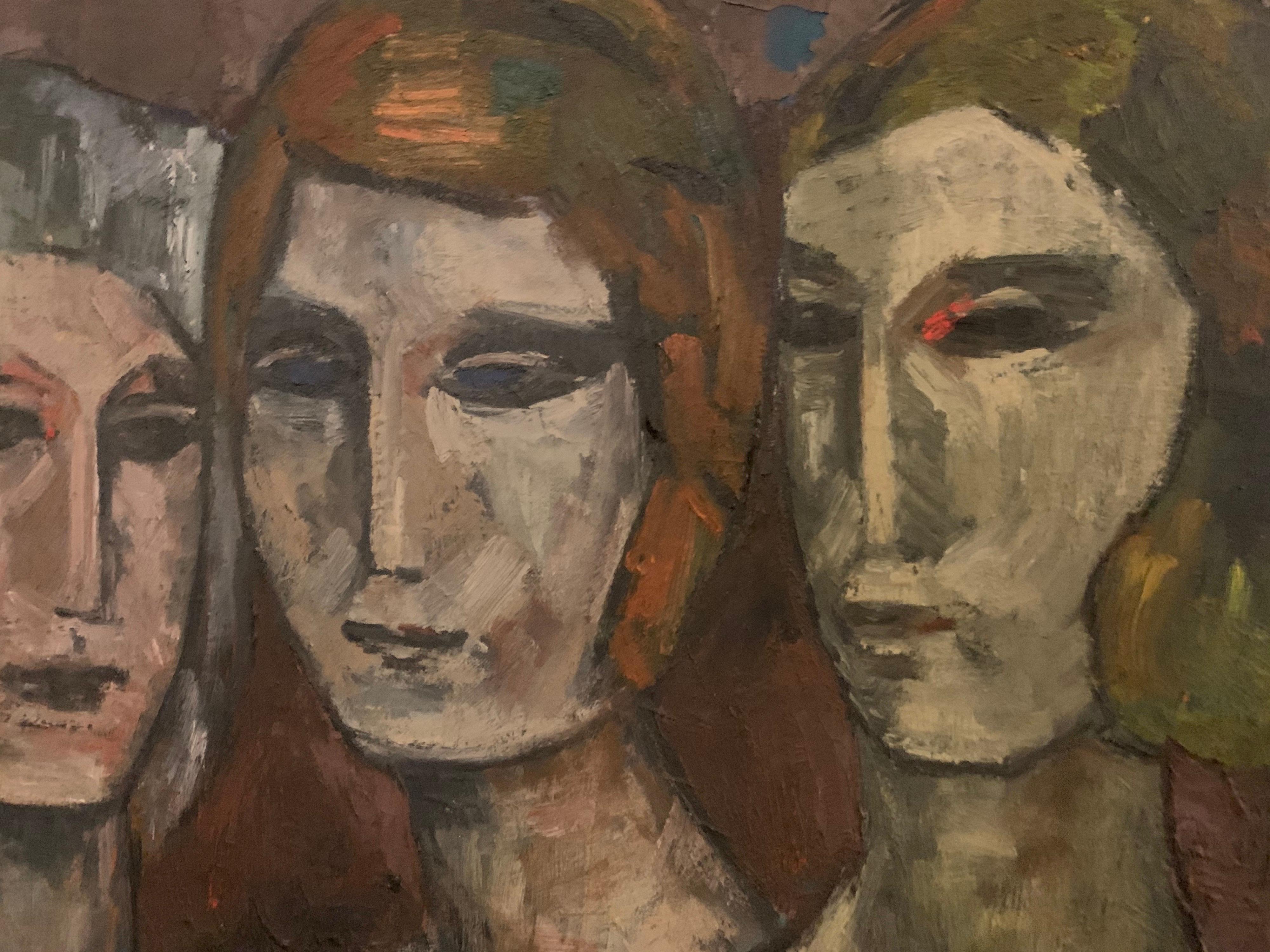 Mid-20th Century Oil on Canvas Painting by H. Erde, Sisters For Sale