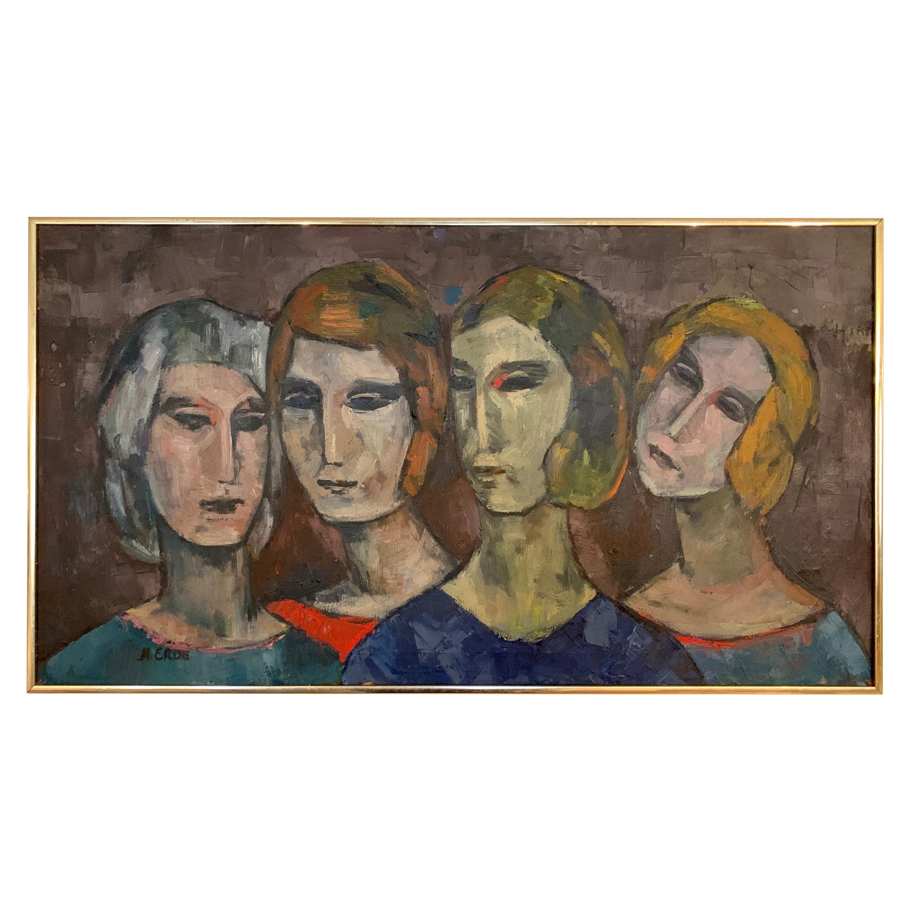 Oil on Canvas Painting by H. Erde, Sisters For Sale