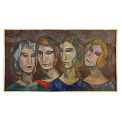 Oil on Canvas Painting by H. Erde, Sisters