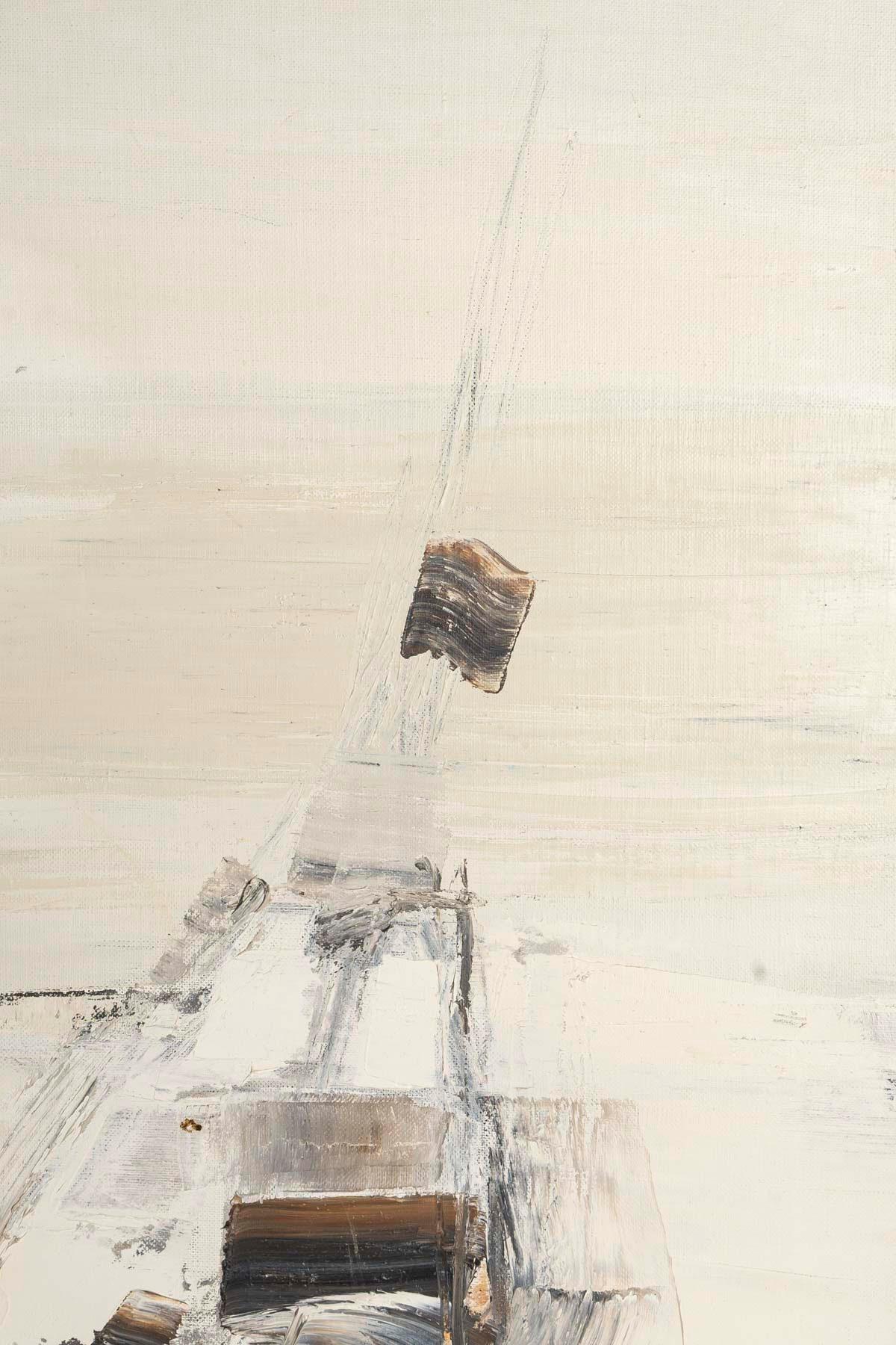 French Oil on Canvas Painting by Marc Baumann Depicting a Boat, 20th Century. For Sale