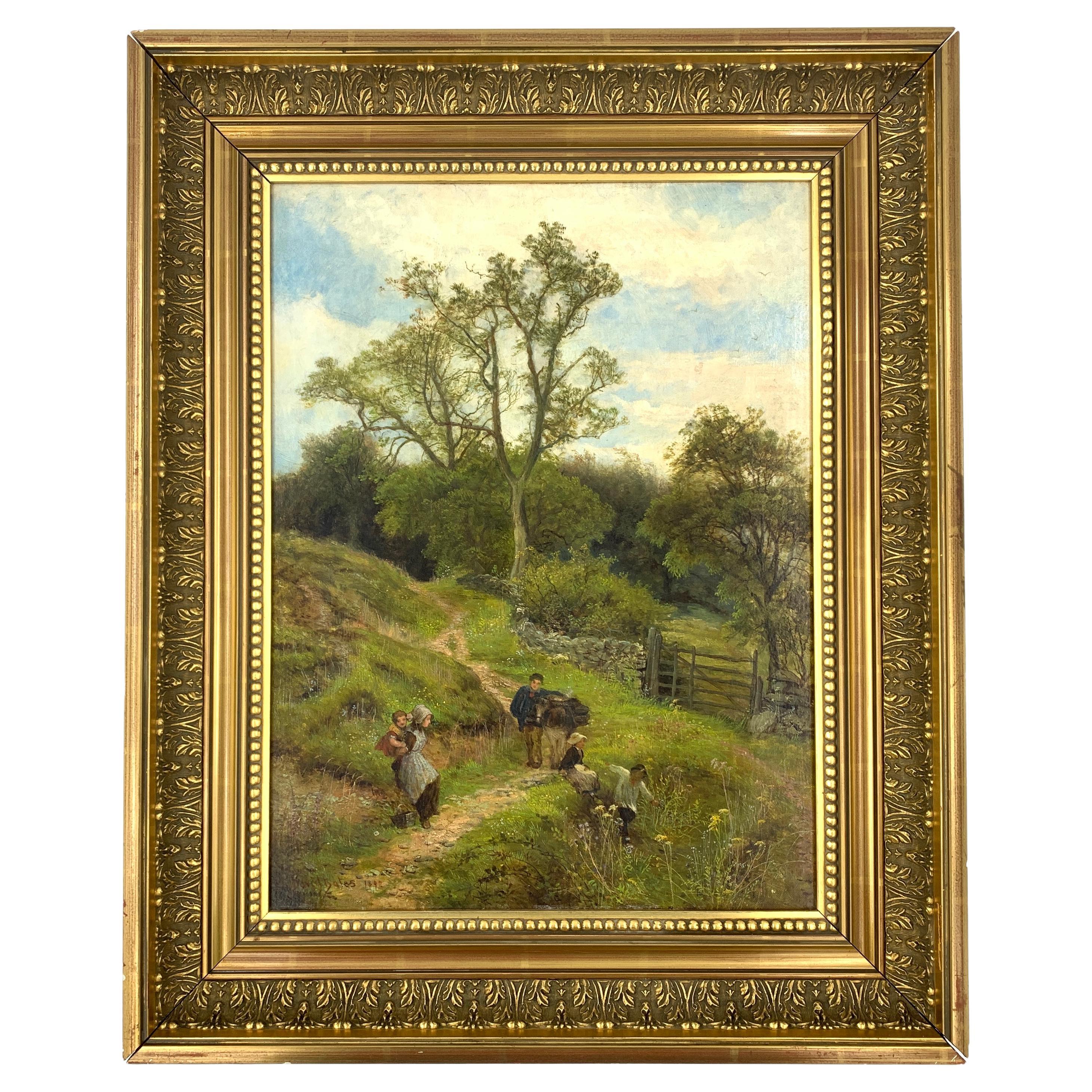Peinture à l'huile sur toile de l'artiste anglais David Bates, 1840-1921 En  vente sur 1stDibs
