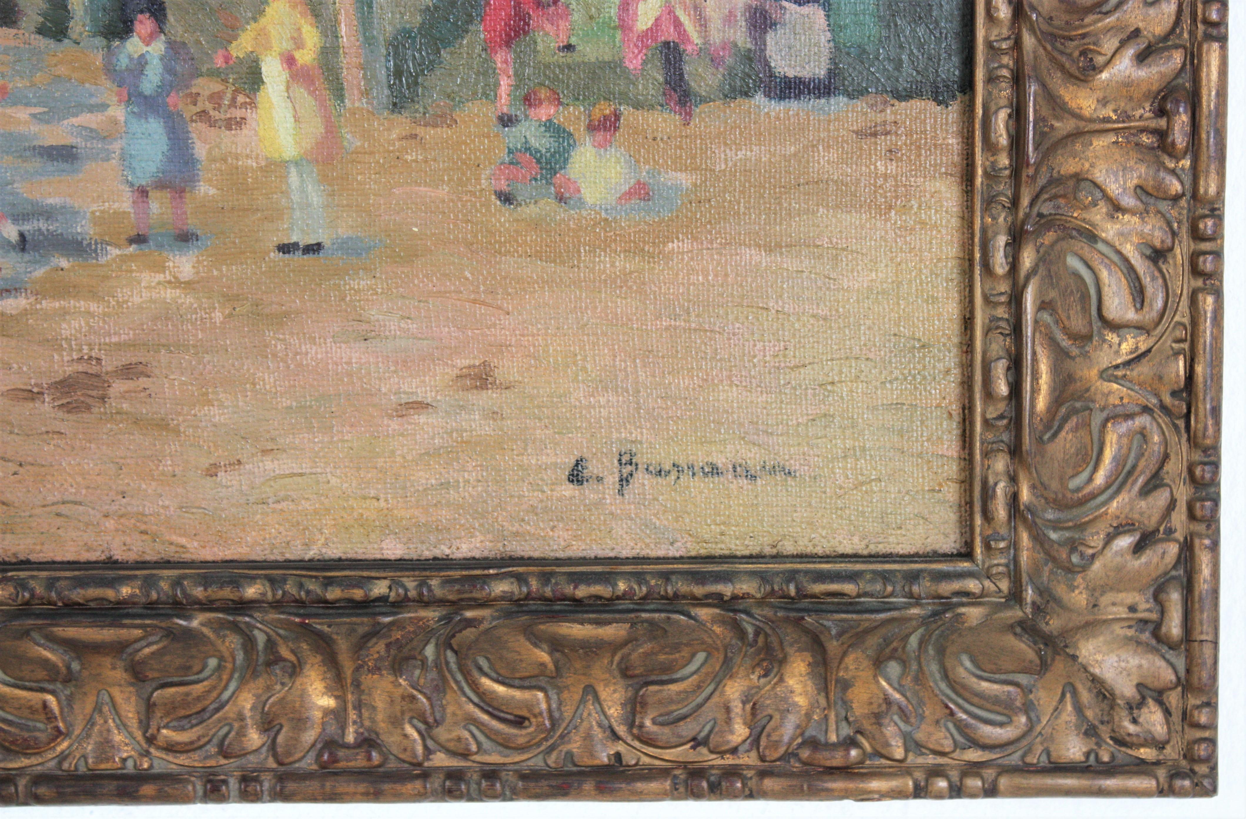 Oil on Canvas Painting, Children Playing, 1940s For Sale 2