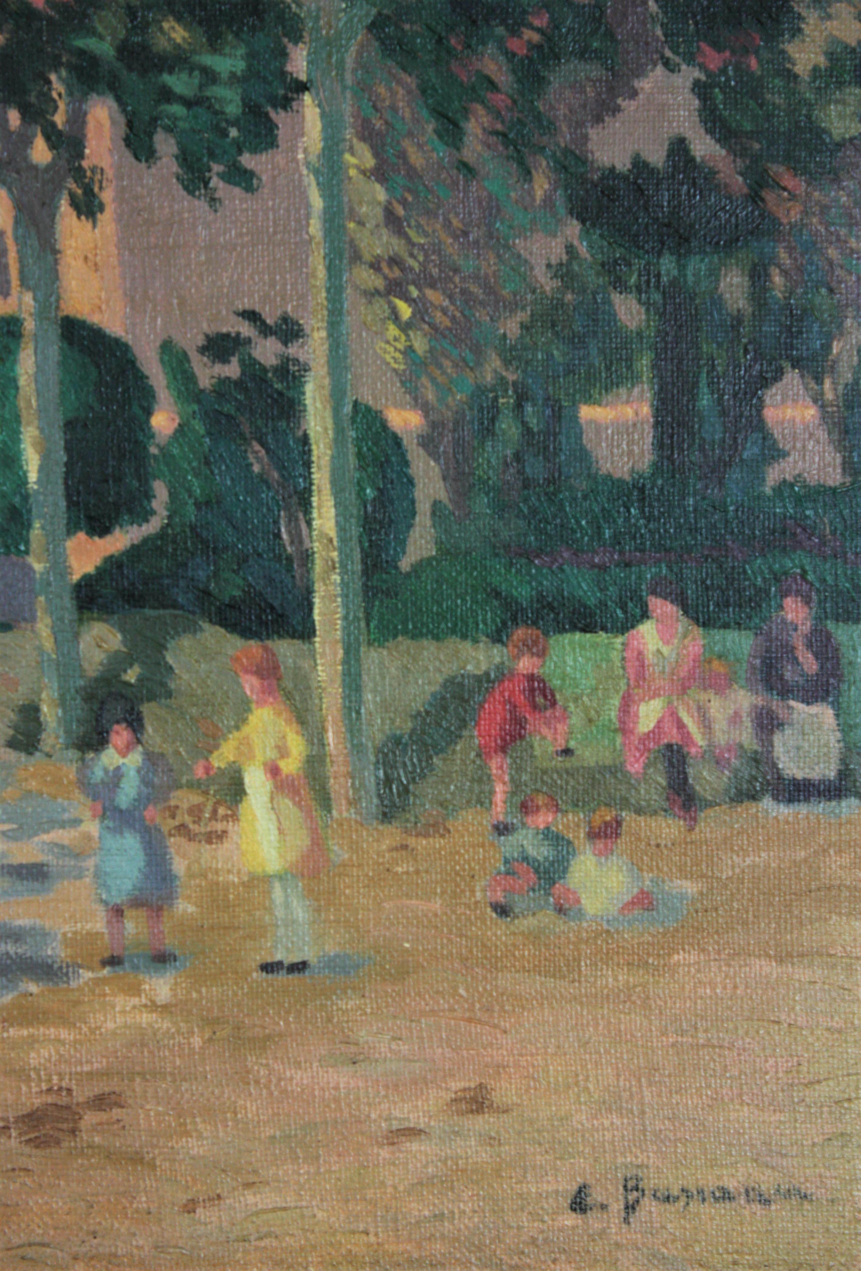 Oil on Canvas Painting, Children Playing, 1940s In Good Condition For Sale In Barcelona, ES