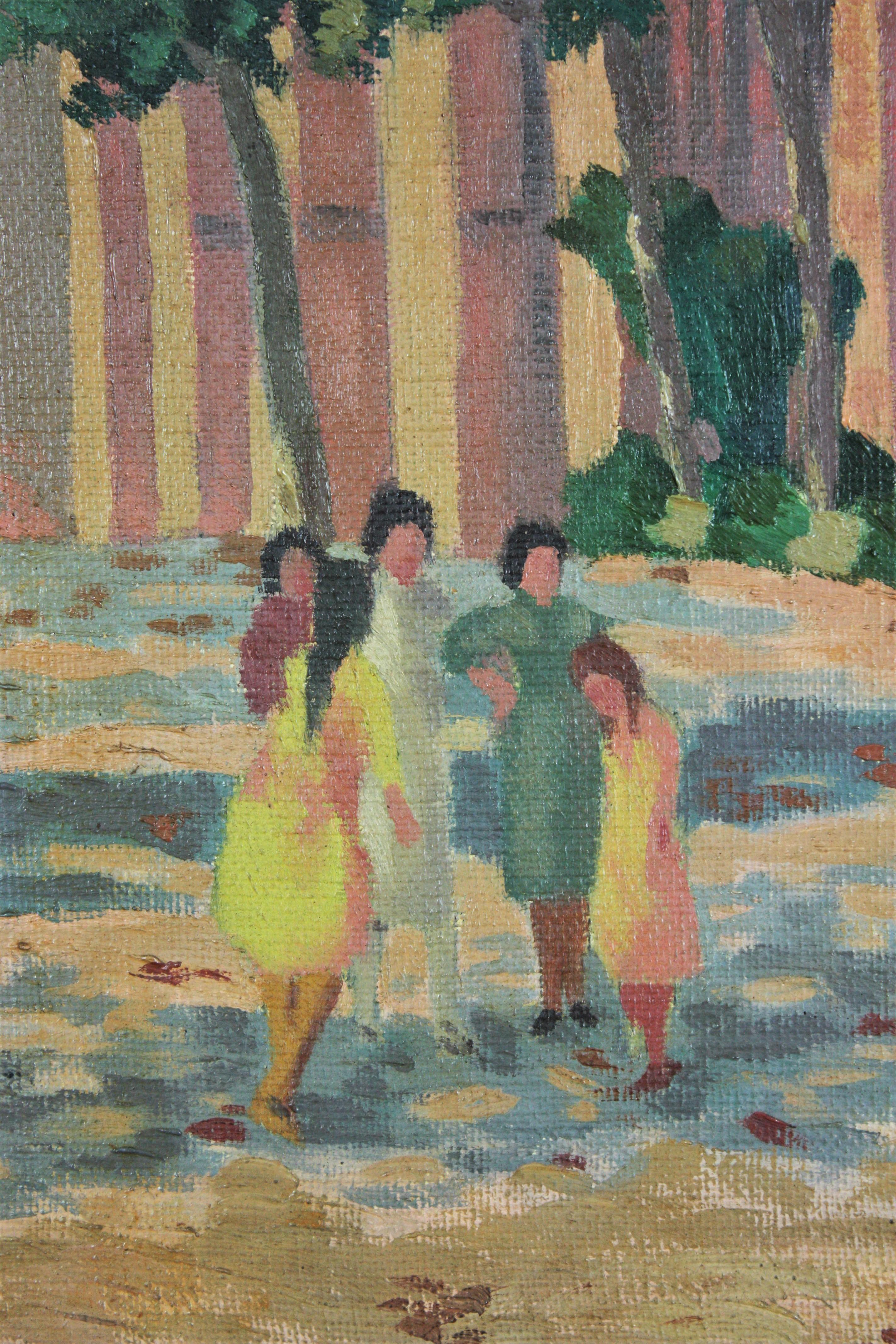 20th Century Oil on Canvas Painting, Children Playing, 1940s For Sale