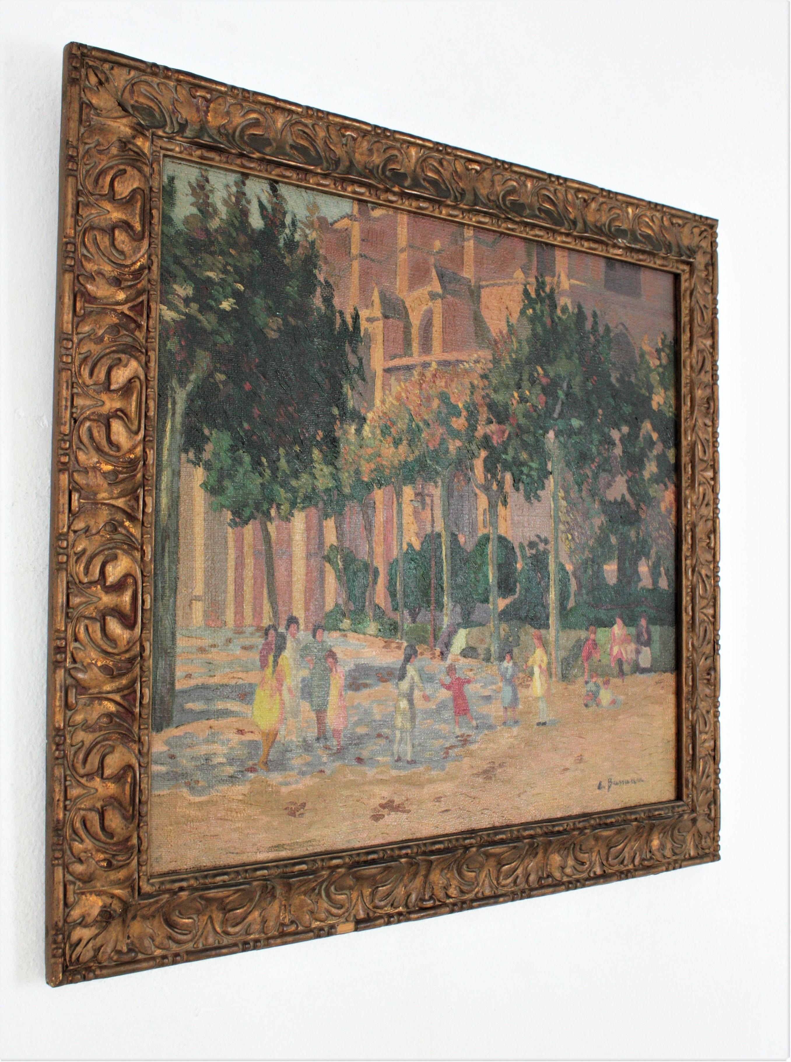 Oil on Canvas Painting, Children Playing, 1940s For Sale 1