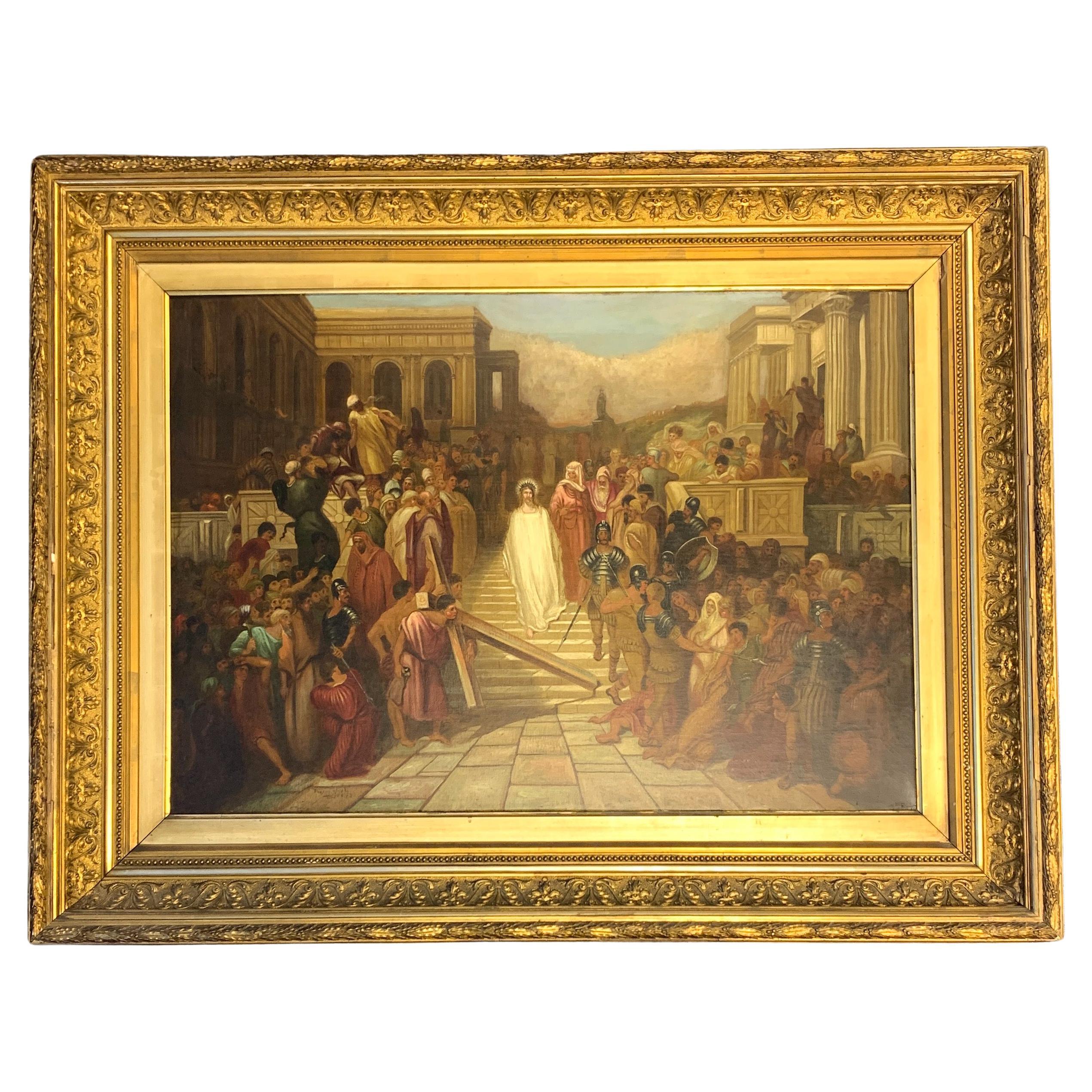 Peinture à l'huile sur toile représentant le Christ d'Eugène Hindle